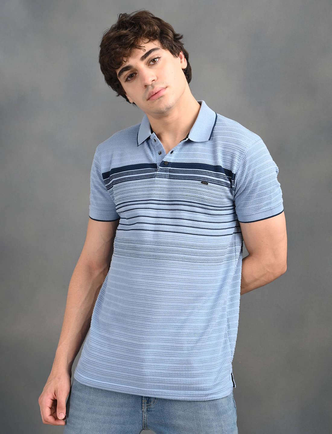     			BLUE ARC Pack of 1 Cotton Regular Fit Striped Half Sleeves Men's Polo T Shirt ( Sky Blue )