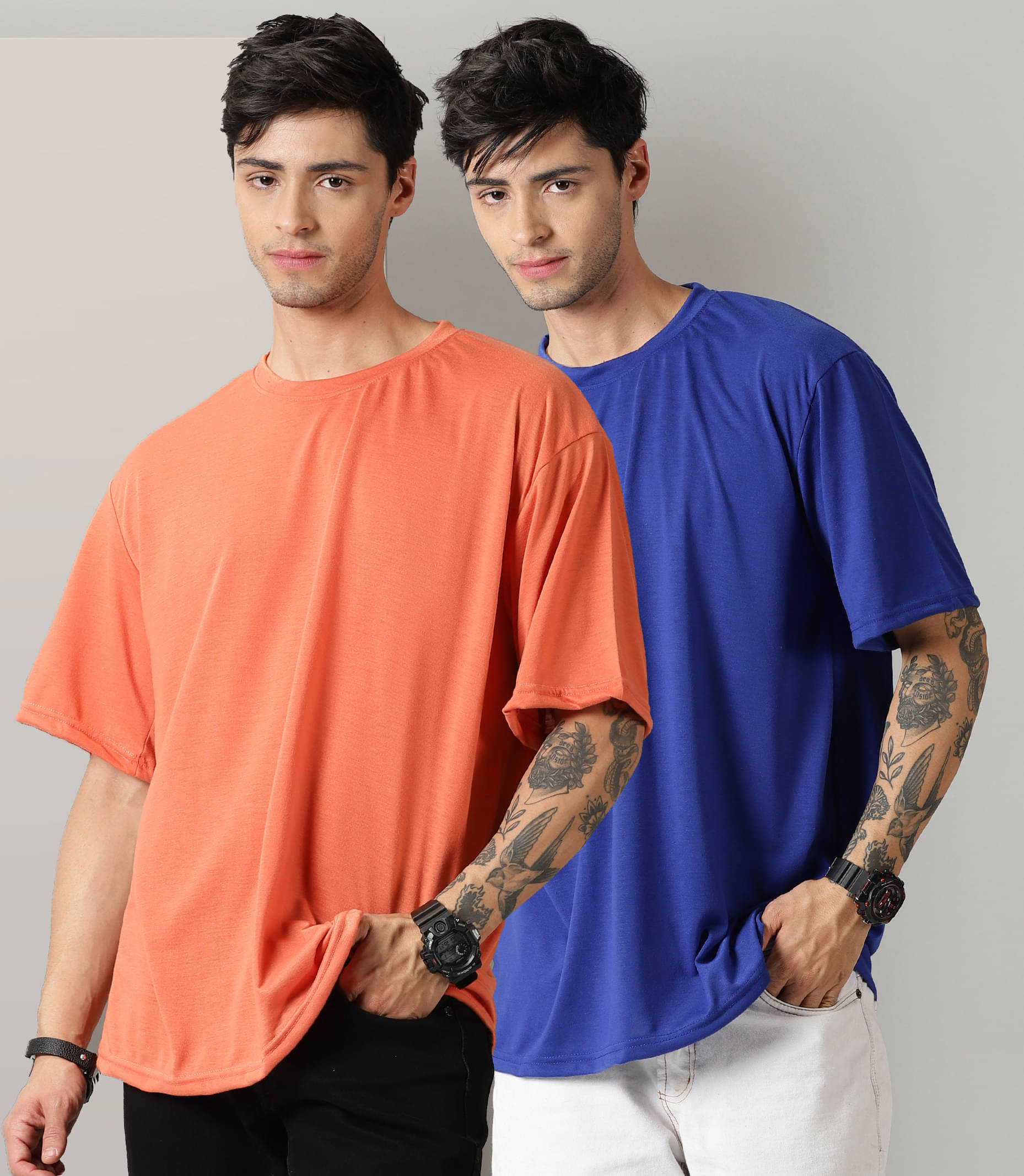 Diversify Cotton Blend Oversized Fit Solid Half Sleeves Men's Round T-Shirt - Multicolor3 ( Pack of 2 ) Diversify Cotton Blend Oversized Fit Solid Half Sleeves Men's Round T-Shirt - Multicolor3 ( Pack of 2 )
