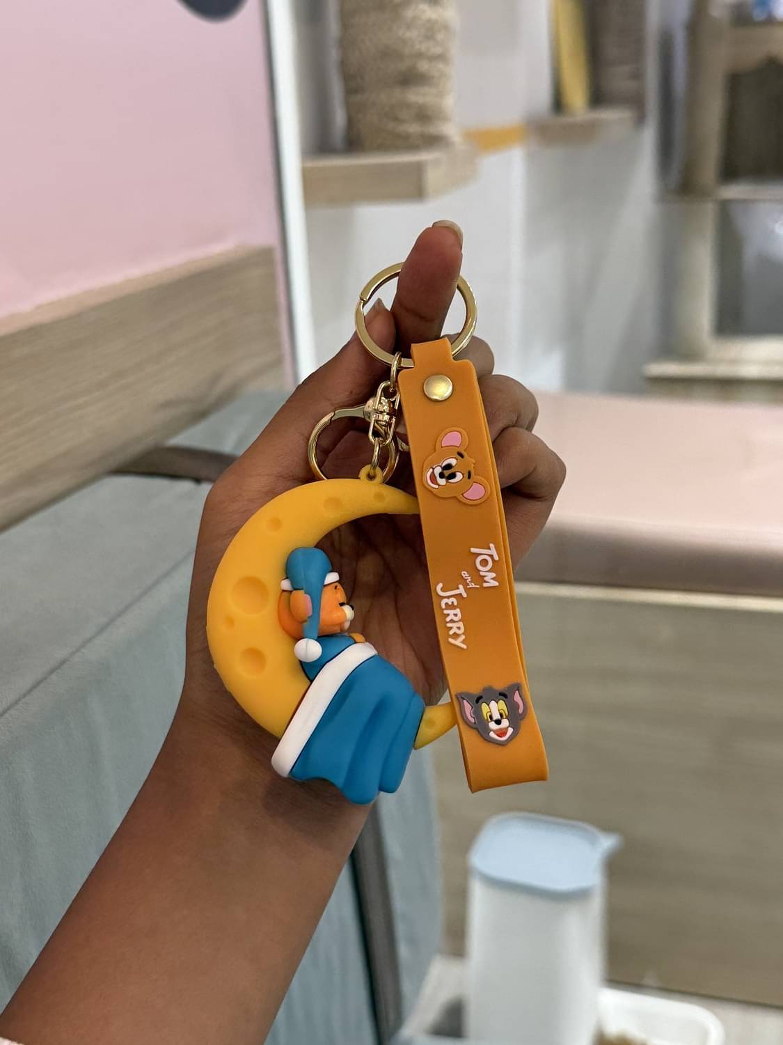     			Adorable Jerry Moon Keychain in Soft Silicone | Stylish Gift for Kids Boys Girls | Fun School Bag Charm Keyring