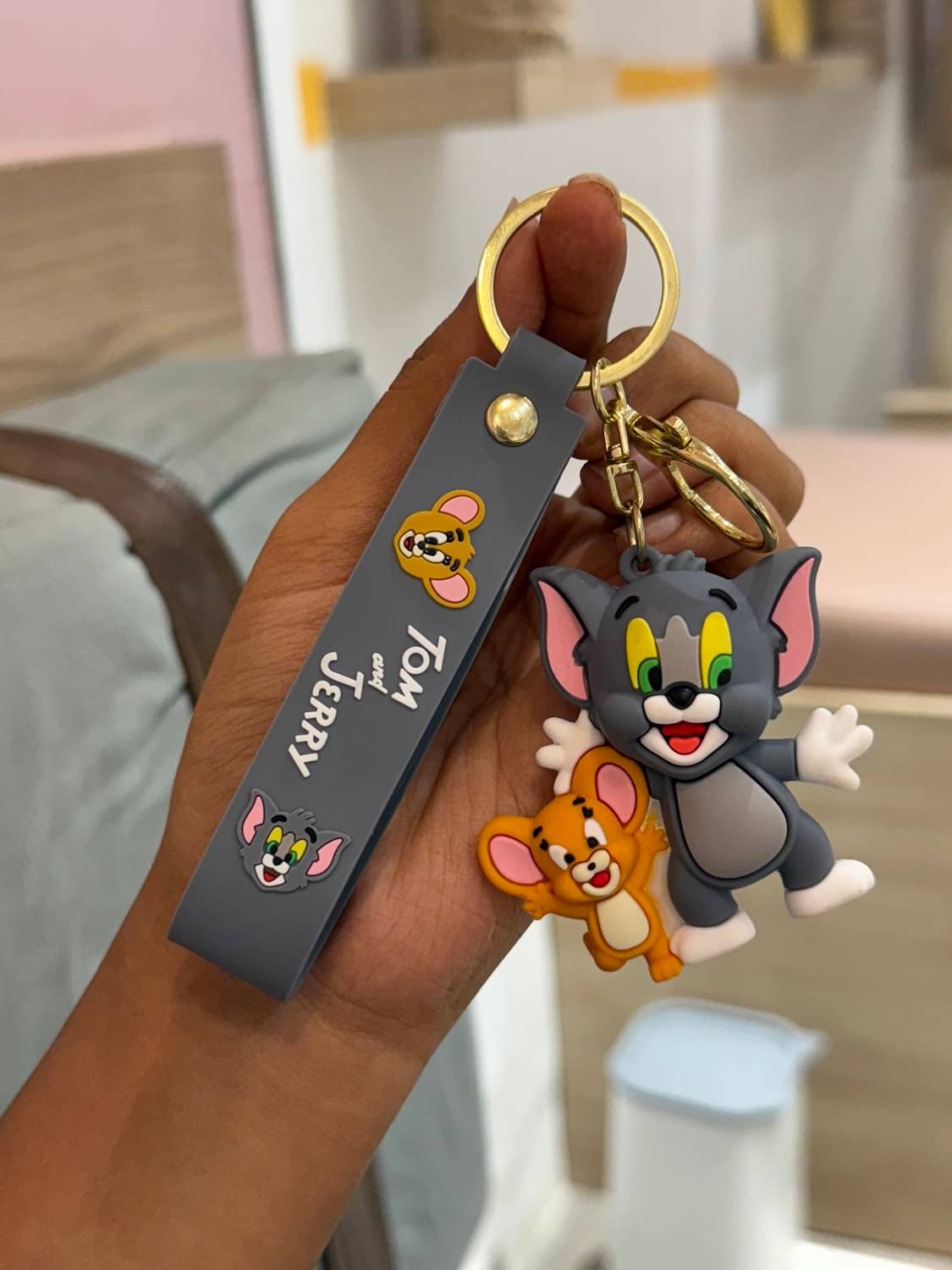     			Cute Tom Jerry Cartoon 3D Silicone Key Ring bag Charm For Girls and Woman Kids Key Chain