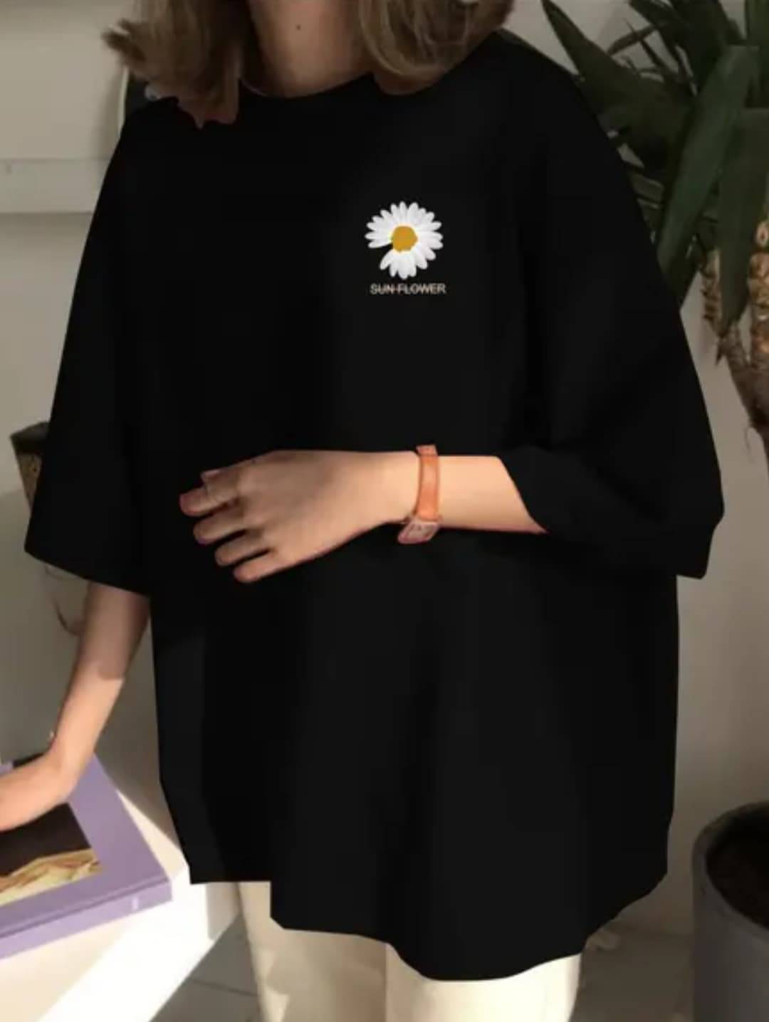 SPARSH THIRTY THREE Women Cotton Printed Oversized Round Neck T-Shirt ( Black ) SPARSH THIRTY THREE Women Cotton Printed Oversized Round Neck T-Shirt ( Black )