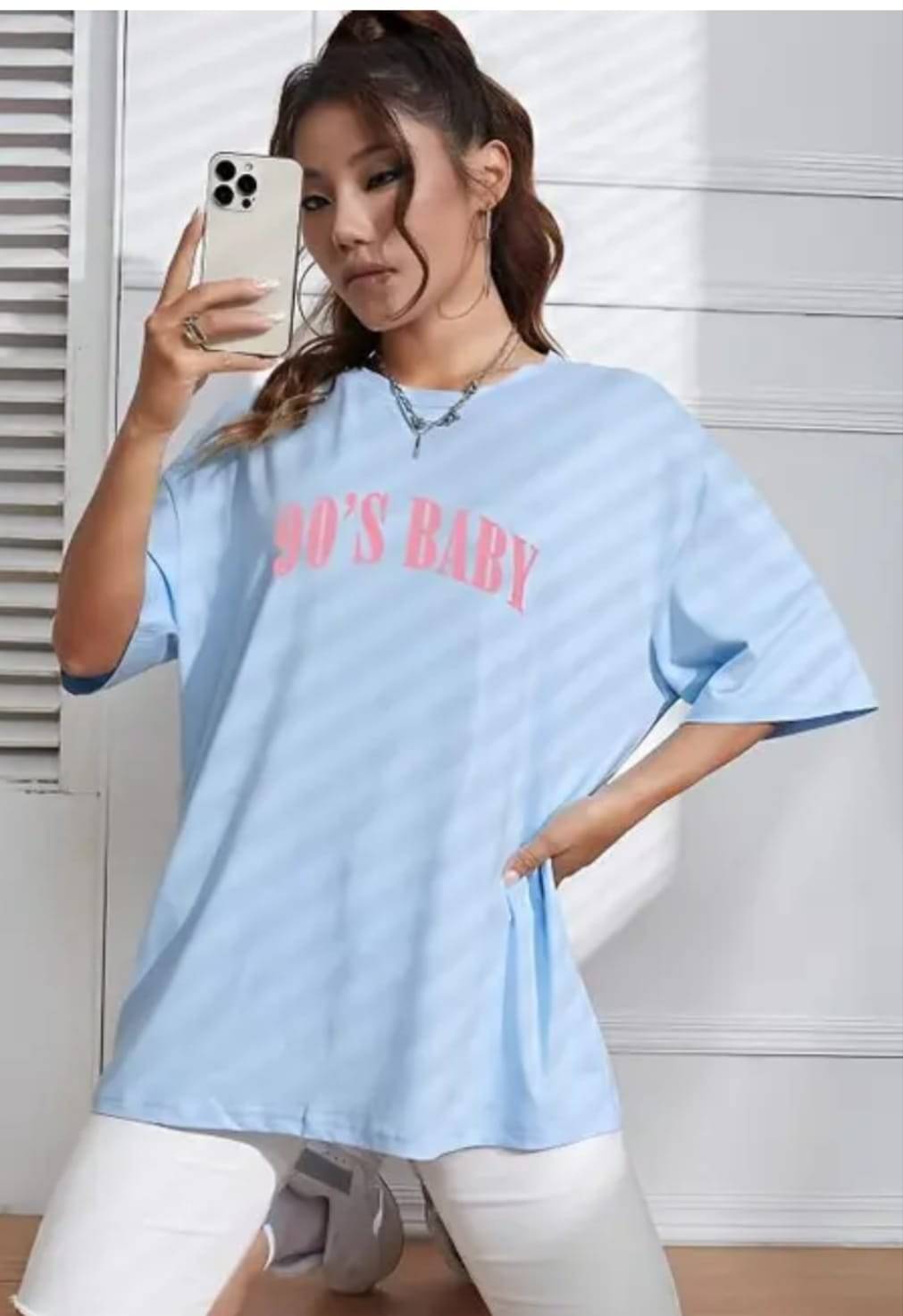 SPARSH THIRTY THREE Women Cotton Printed Oversized Round Neck T-Shirt ( Light Blue ) SPARSH THIRTY THREE Women Cotton Printed Oversized Round Neck T-Shirt ( Light Blue )