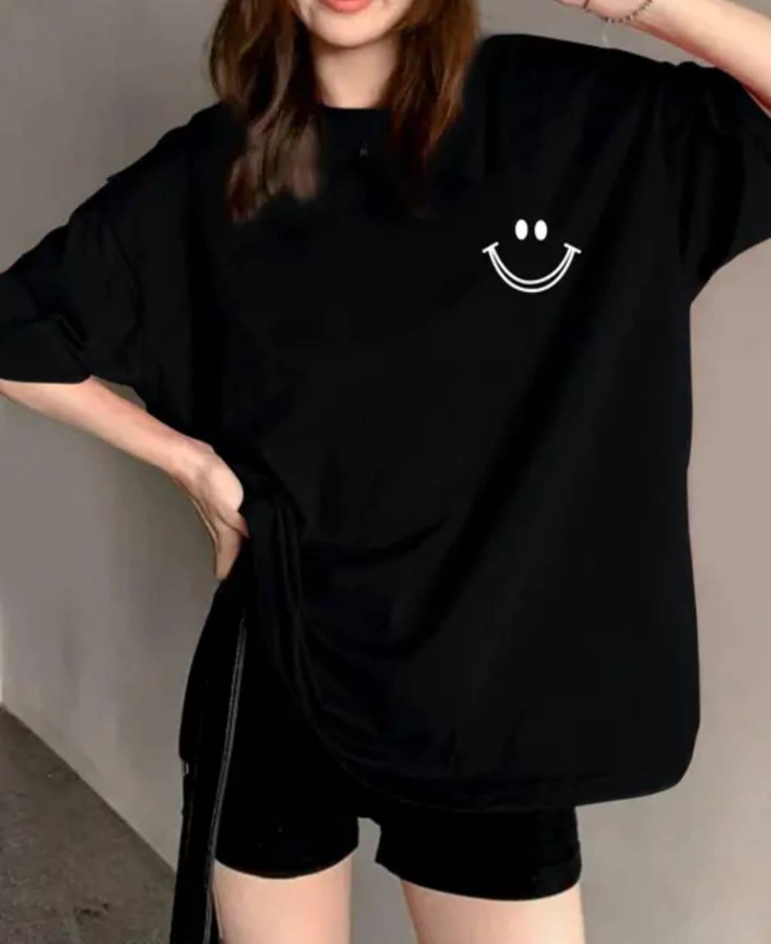 SPARSH THIRTY THREE Women Cotton Solid Oversized Round Neck T-Shirt ( Black ) SPARSH THIRTY THREE Women Cotton Solid Oversized Round Neck T-Shirt ( Black )