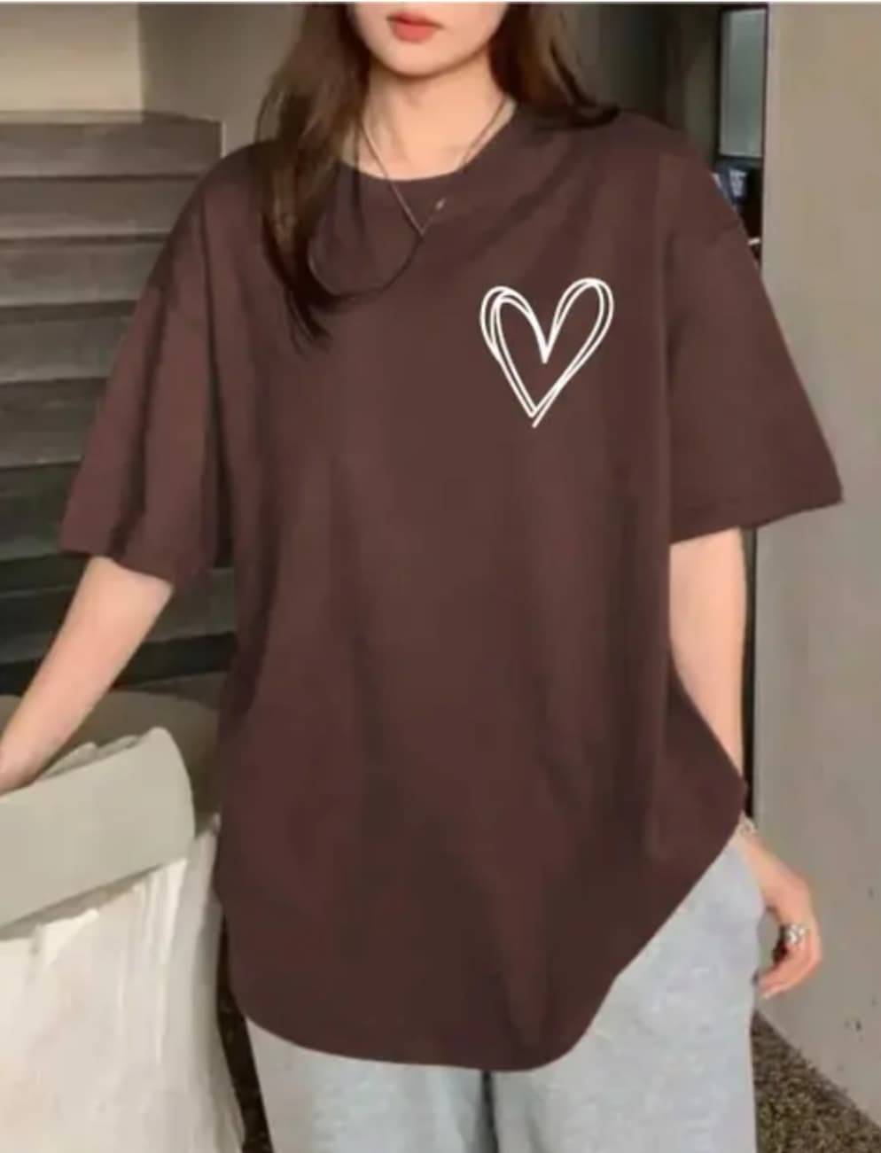     			SPARSH THIRTY THREE Women Cotton Solid Oversized Round Neck T-Shirt ( Brown )
