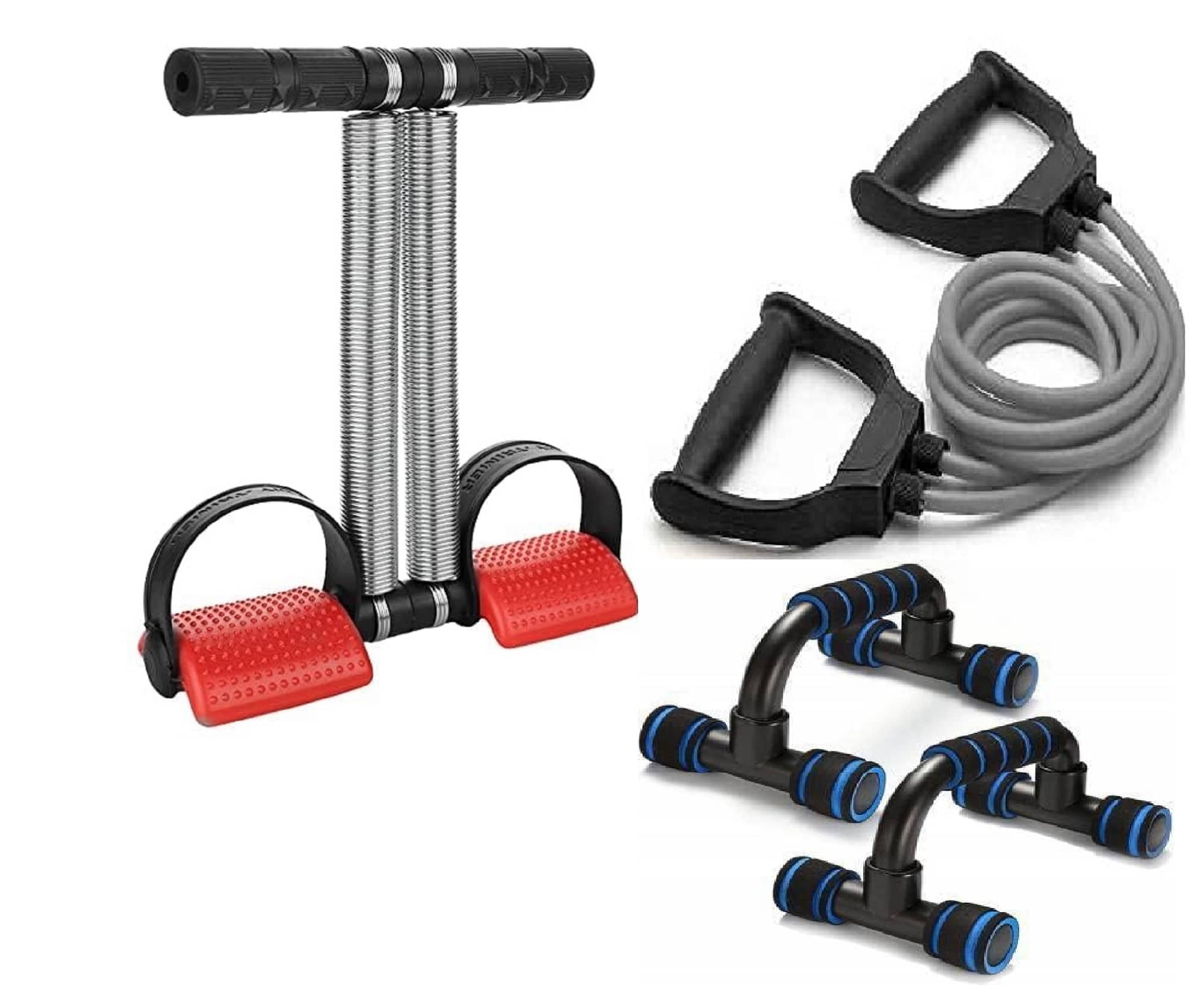 Gym Home Workouts Equipment Combo Set for Men Women Full Body Exercise Kit - Tummy Trimmer, Toning Tube Band, and Push Up Stand - Sports and Fitness Equipment | Buy online on ZillyBuy