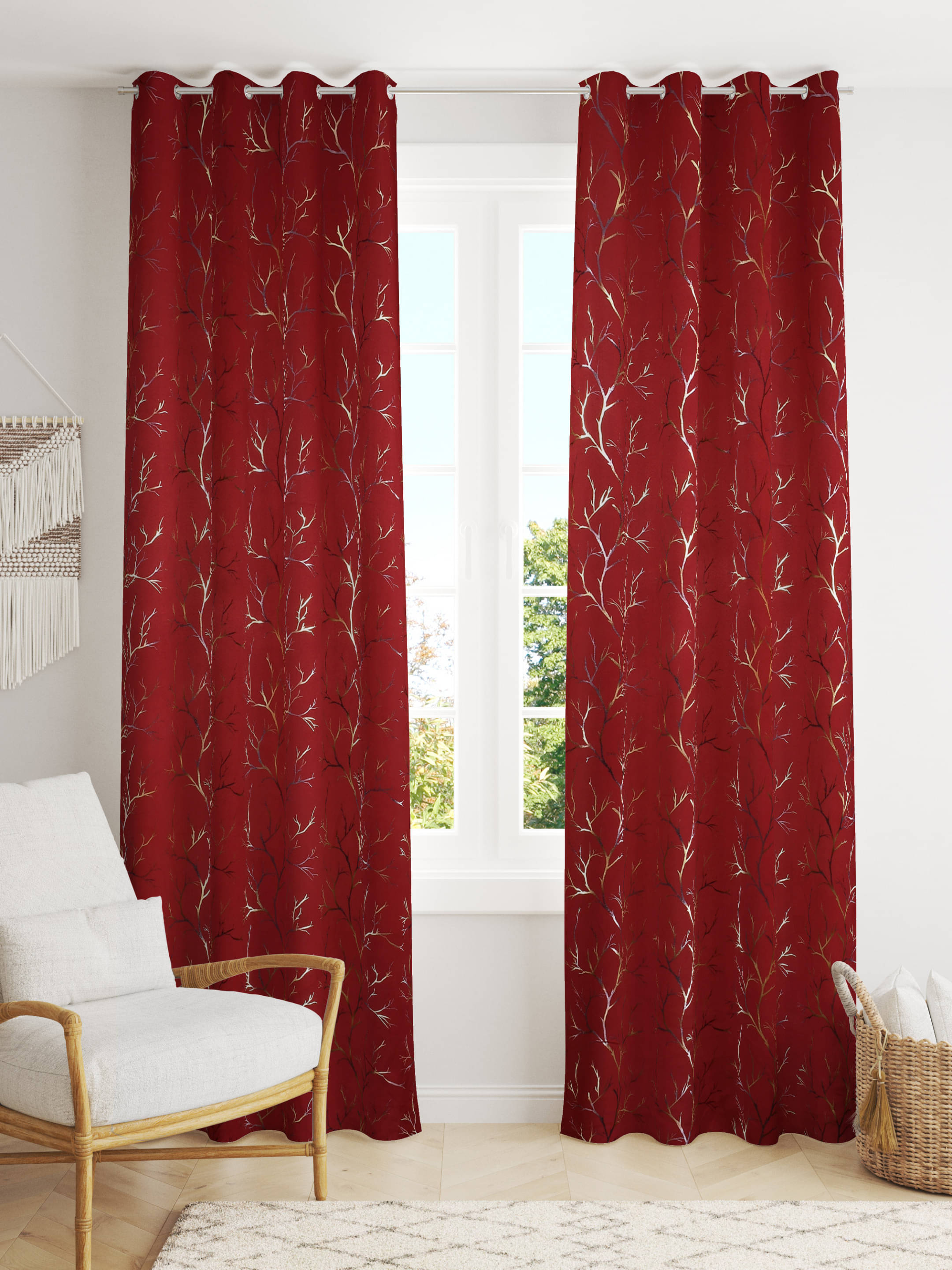     			HudHud Furnishings Abstract Blackout Eyelet Curtain 9 ft ( Pack of 2 ) - Maroon