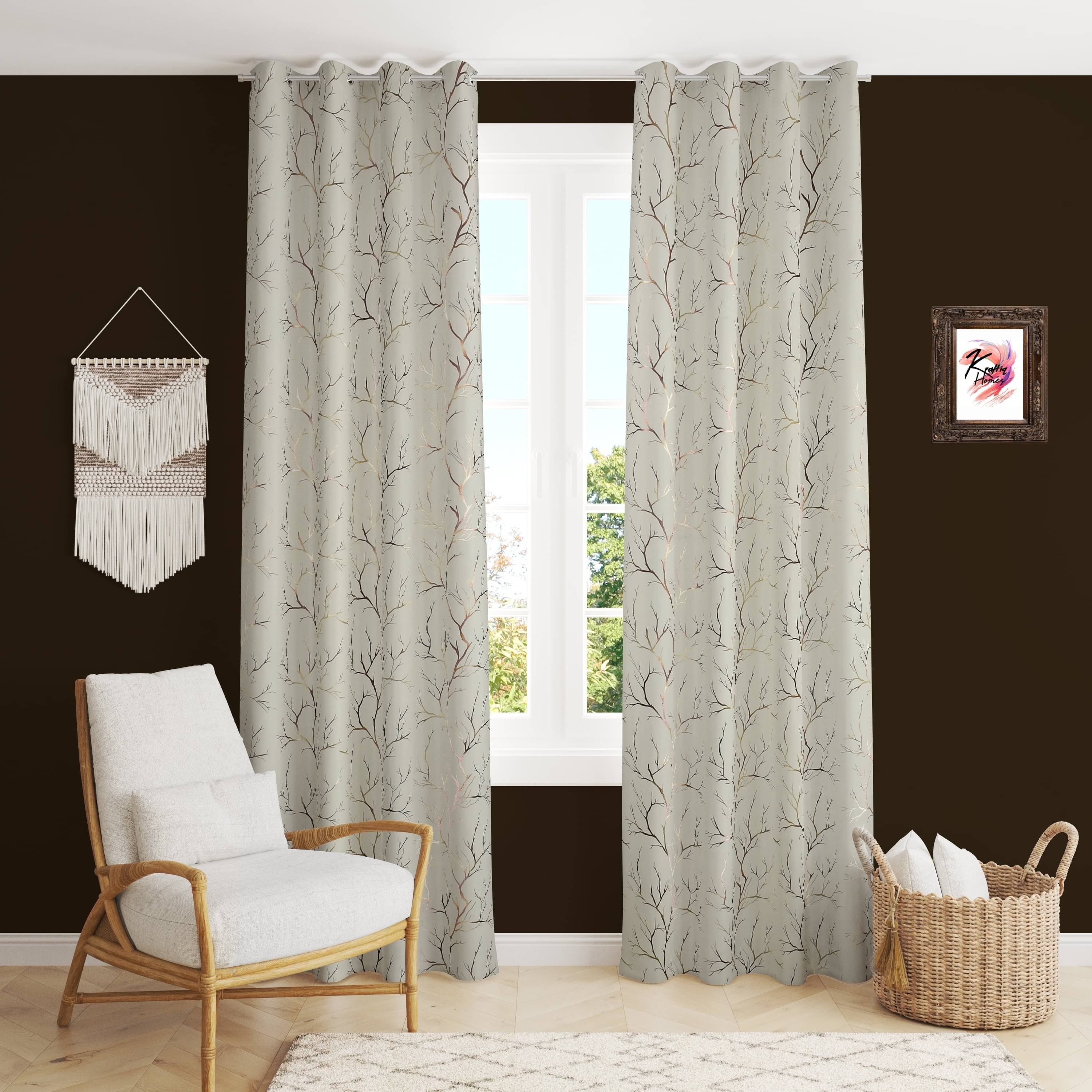 HudHud Furnishings Abstract Blackout Eyelet Curtain 9 ft ( Pack of 2 ) - White HudHud Furnishings Abstract Blackout Eyelet Curtain 9 ft ( Pack of 2 ) - White