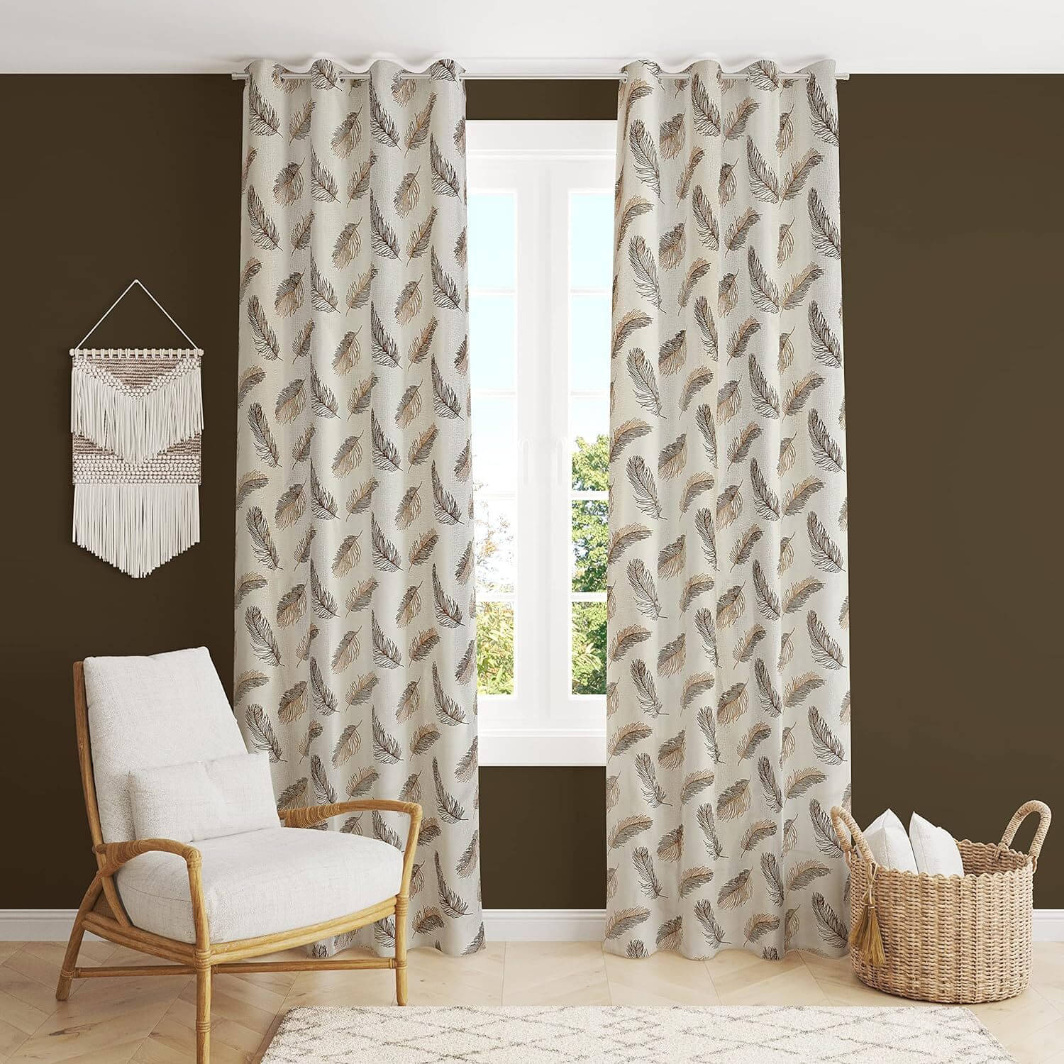 HudHud Furnishings Abstract Semi-Transparent Eyelet Curtain 5 ft ( Pack of 2 ) - Brown HudHud Furnishings Abstract Semi-Transparent Eyelet Curtain 5 ft ( Pack of 2 ) - Brown