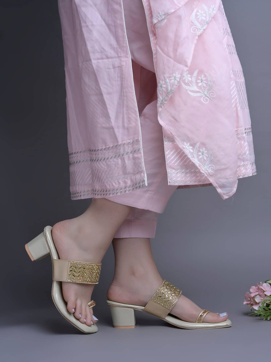     			JM Looks Gold Women's Sandal Heels