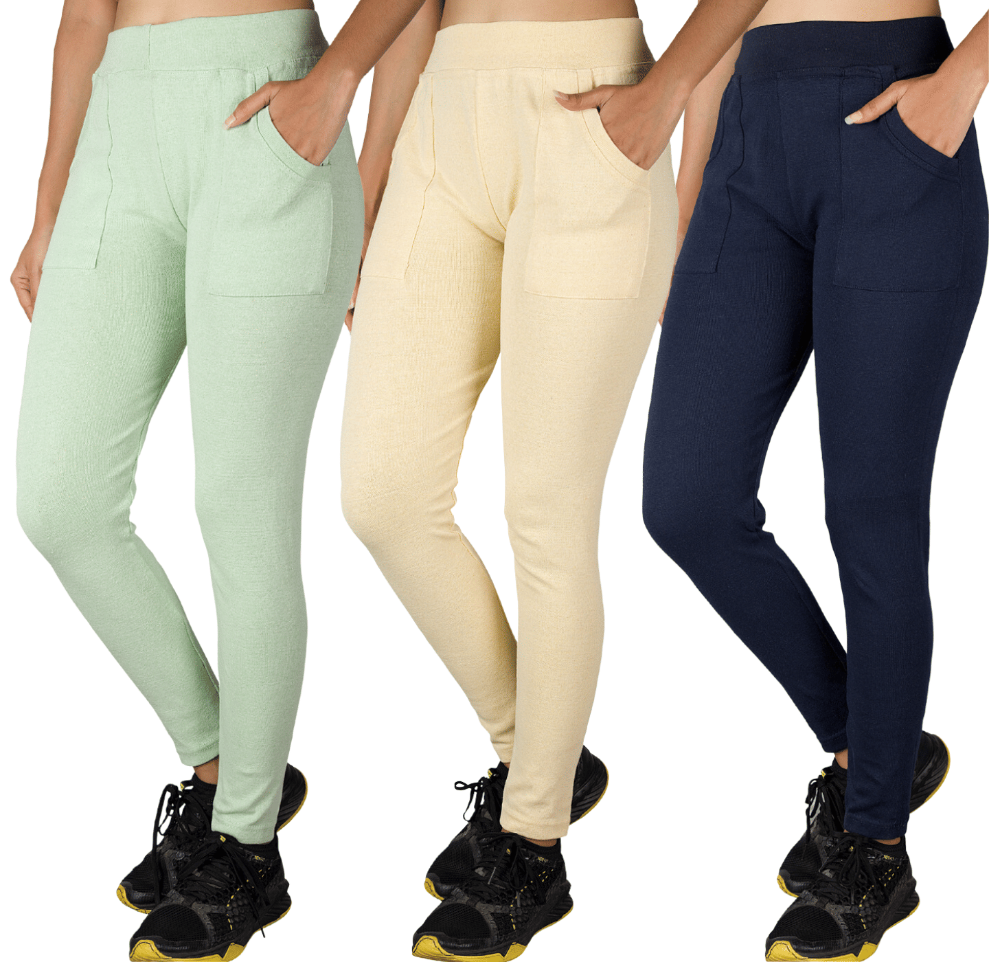    			KARARO JEGGINGS - Cotton Blend Skinny Fit Yellow Women's Jeggings ( Pack of 3 )