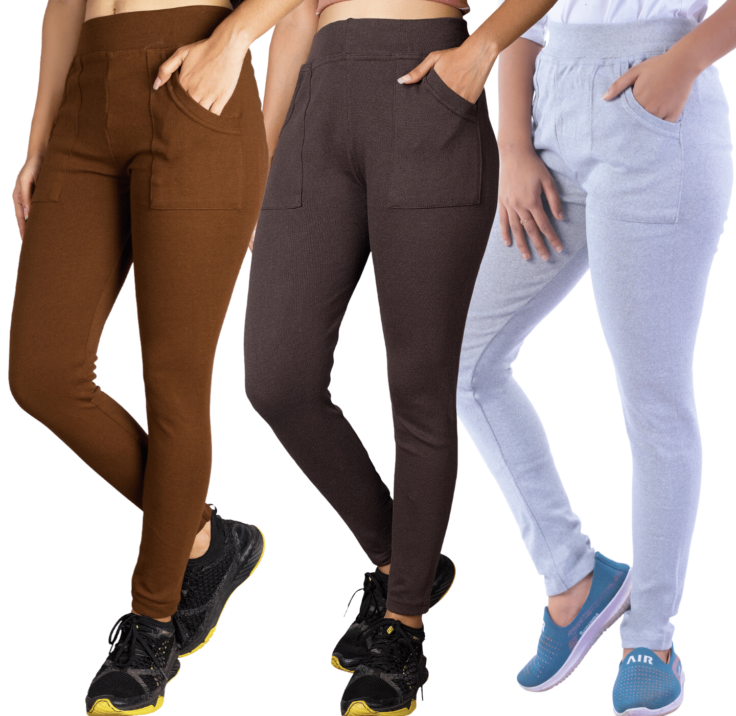     			KARARO JEGGINGS - Cotton Blend Slim Fit Coffee Women's Jeggings ( Pack of 3 )