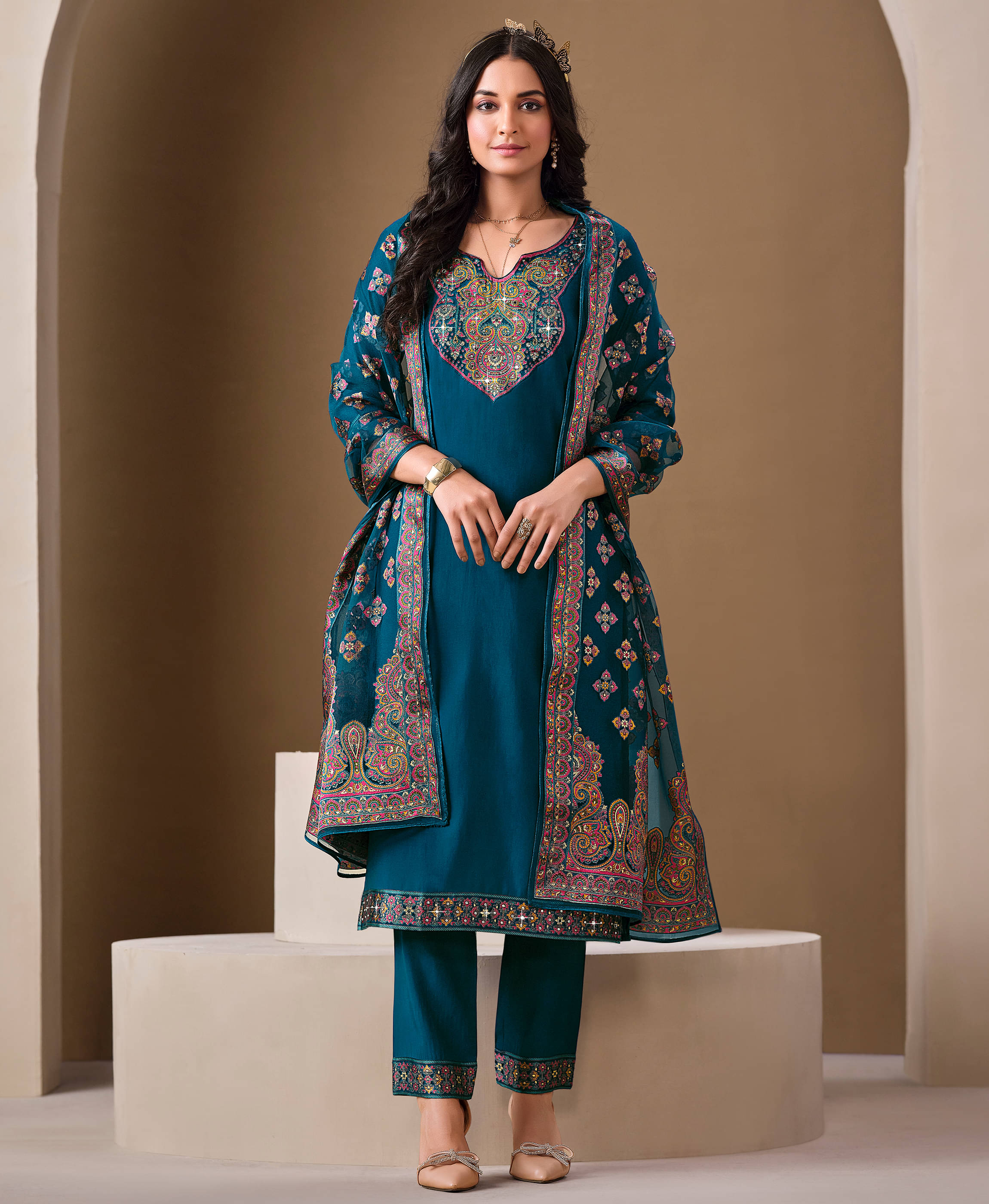 MOJILAA Viscose Printed Kurti With Pants Women's Stitched Salwar Suit - Teal ( Pack of 1 ) MOJILAA Viscose Printed Kurti With Pants Women's Stitched Salwar Suit - Teal ( Pack of 1 )