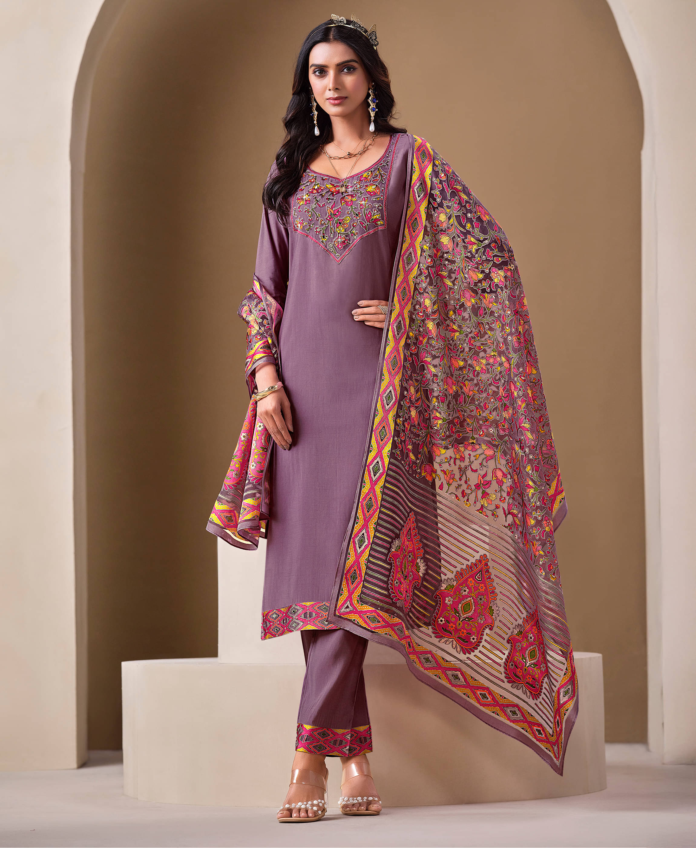 MOJILAA Viscose Printed Kurti With Pants Women's Stitched Salwar Suit - Lavender ( Pack of 1 ) MOJILAA Viscose Printed Kurti With Pants Women's Stitched Salwar Suit - Lavender ( Pack of 1 )