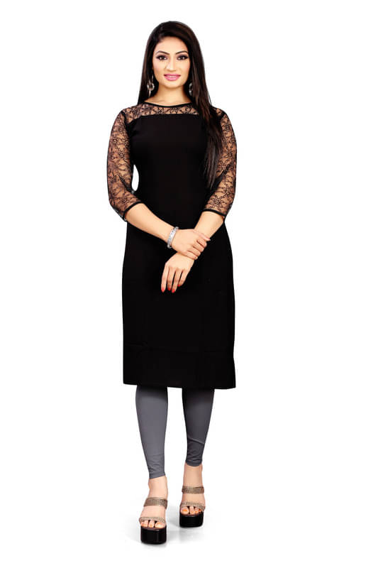     			Mithusa Pack of 1 Crepe Solid Straight Women's Kurti - ( Black )