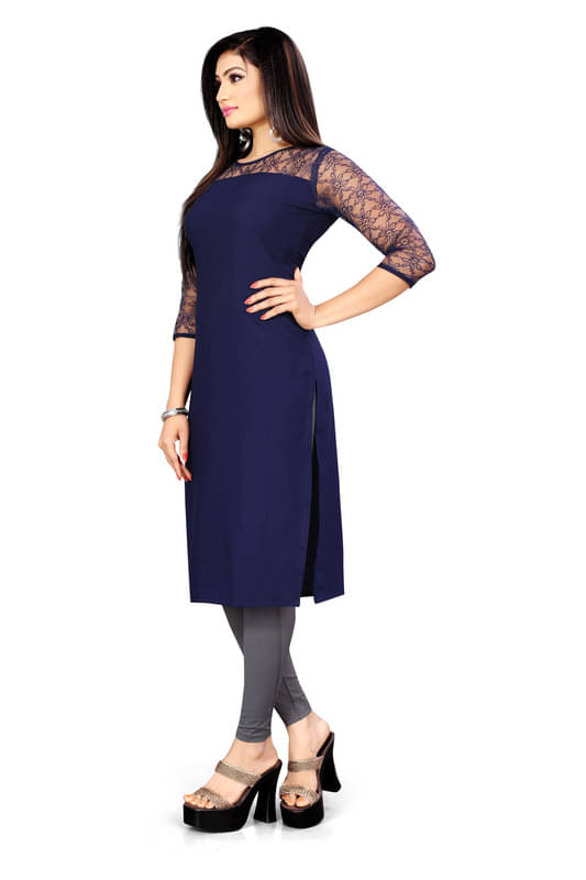     			Mithusa Pack of 1 Crepe Solid Straight Women's Kurti - ( Blue )