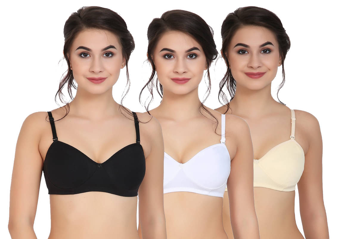     			Narsingha Dreams Pack of 3 Cotton Blend Lightly Padded Balconette Bra For Women ( Beige )