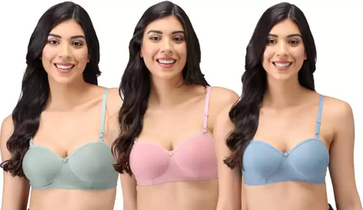 Narsingha Dreams Pack of 3 Cotton Blend Lightly Padded Balconette Bra For Women ( Pink ) Narsingha Dreams Pack of 3 Cotton Blend Lightly Padded Balconette Bra For Women ( Pink )