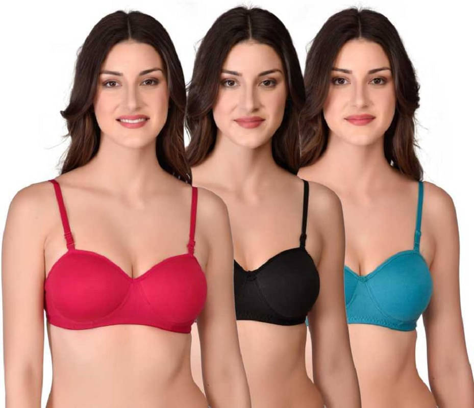 Narsingha Dreams Pack of 3 Cotton Blend Lightly Padded Balconette Bra For Women ( Black ) Narsingha Dreams Pack of 3 Cotton Blend Lightly Padded Balconette Bra For Women ( Black )