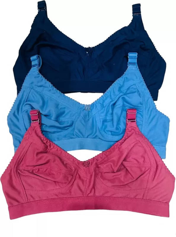     			Narsingha Dreams Pack of 3 Cotton Blend Non Padded Everyday Bra For Women ( Navy Blue )