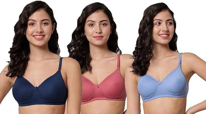     			Narsingha Dreams Pack of 3 Cotton Blend Lightly Padded Everyday Bra For Women ( Navy Blue )