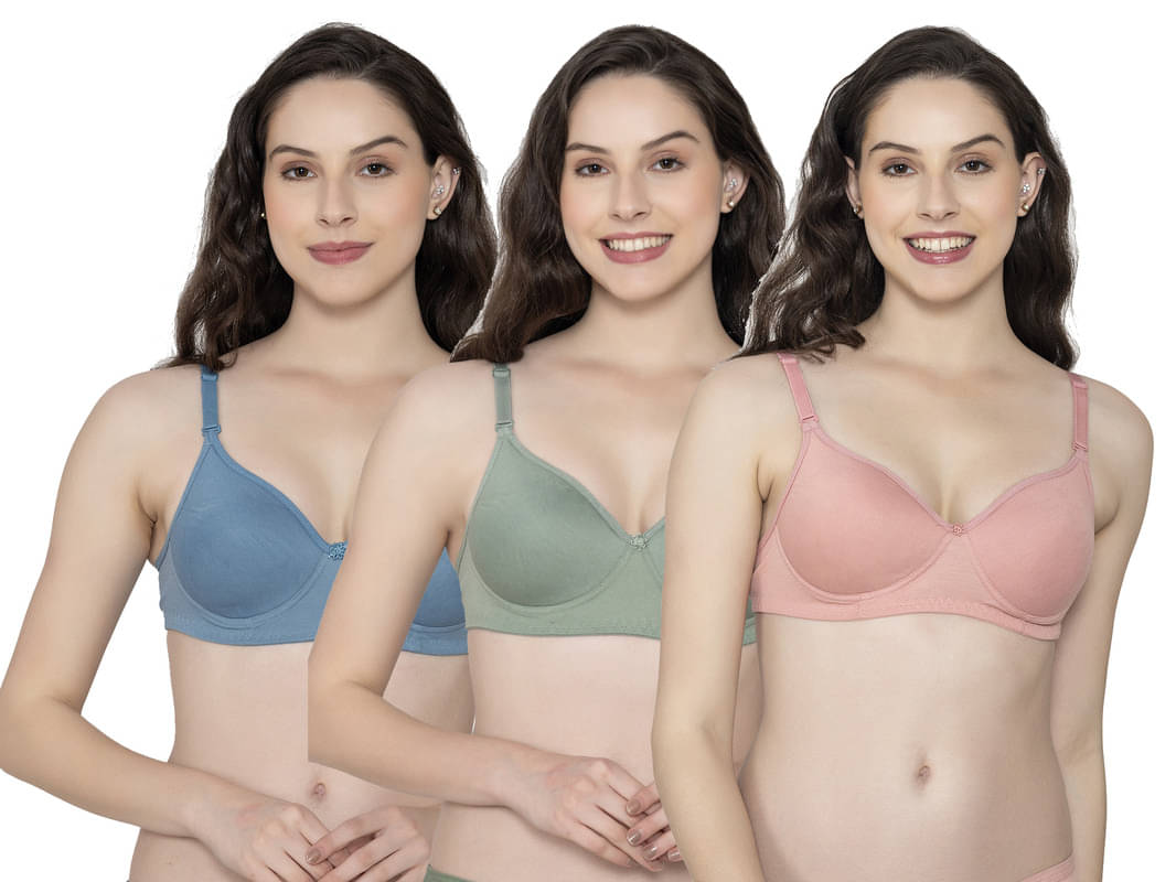 Narsingha Dreams Pack of 3 Cotton Blend Lightly Padded Everyday Bra For Women ( Blue ) Narsingha Dreams Pack of 3 Cotton Blend Lightly Padded Everyday Bra For Women ( Blue )