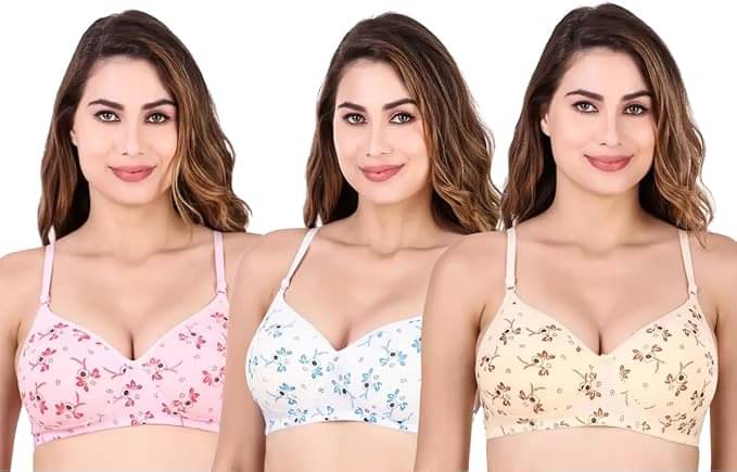     			Narsingha Dreams Pack of 3 Cotton Blend Lightly Padded T-Shirt Bra For Women ( Blue )