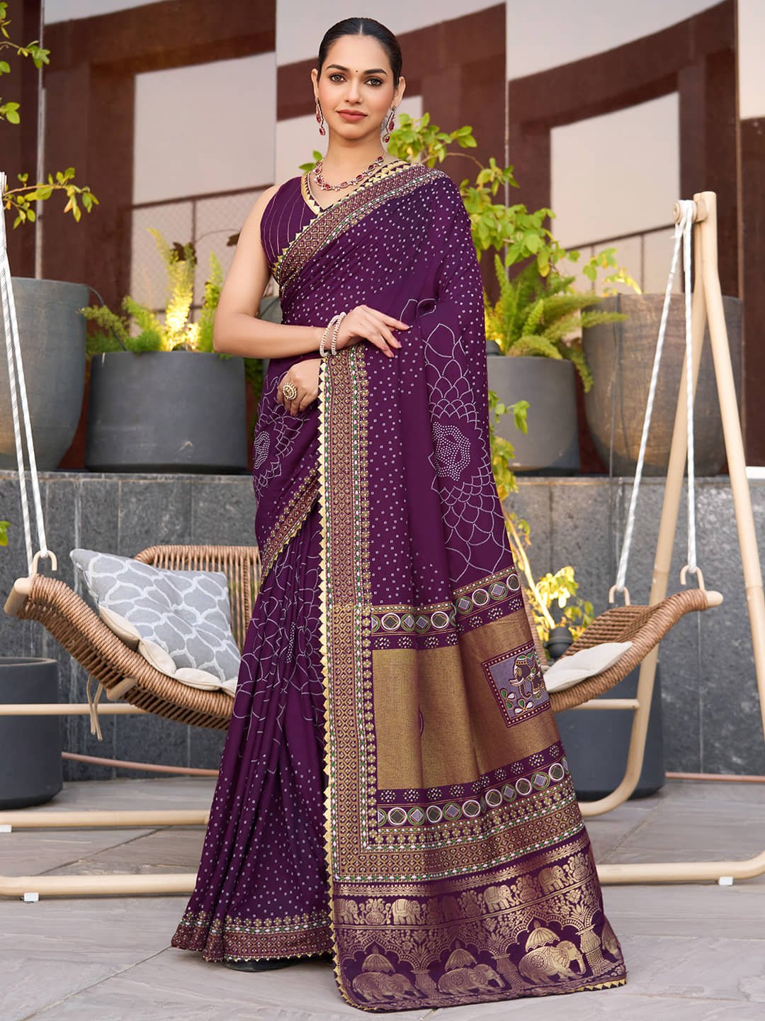 Nayanthara Trends Cotton Printed Saree With Unstitched Blouse Piece ( Purple ) - Sarees | Buy online on ZillyBuy