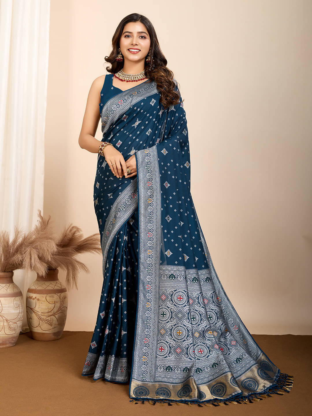 Nayanthara Trends Silk Printed Saree With Unstitched Blouse Piece ( Blue ) Nayanthara Trends Silk Printed Saree With Unstitched Blouse Piece ( Blue )