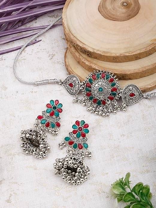     			Opus Gems Multi Color Alloy Necklace Set ( Pack of 1 )
