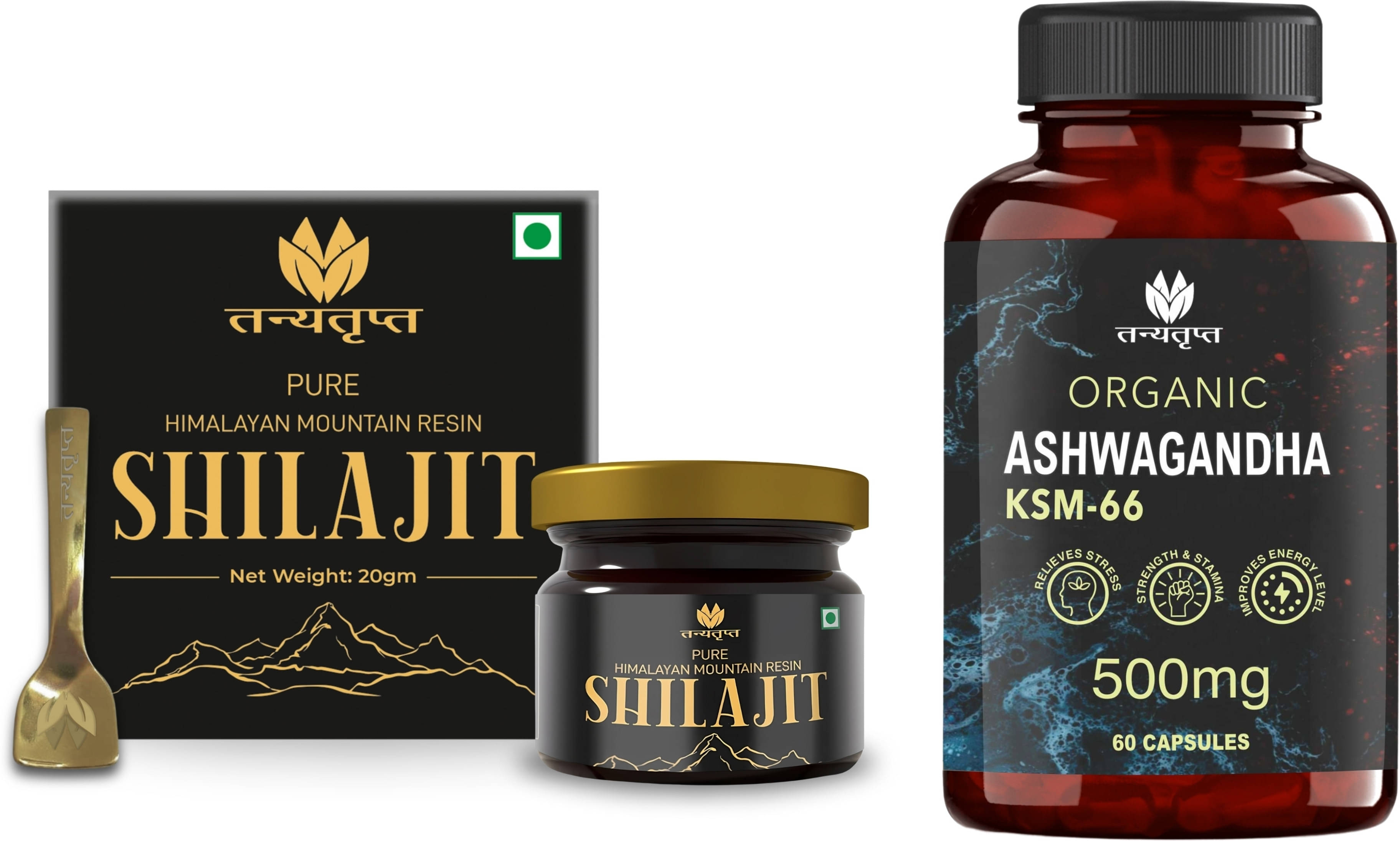     			Pure Himalayan Shilajit Resin 20g & Ashwagandha KSM66 Capsules Combo