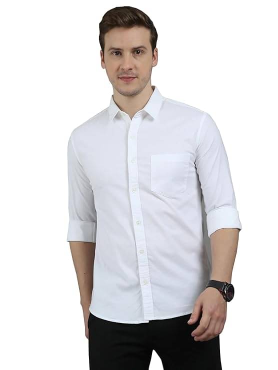     			Reoutlook Cotton Blend Regular Fit Solids Full Sleeves Men's Casual Shirt - White ( Pack of 1 )
