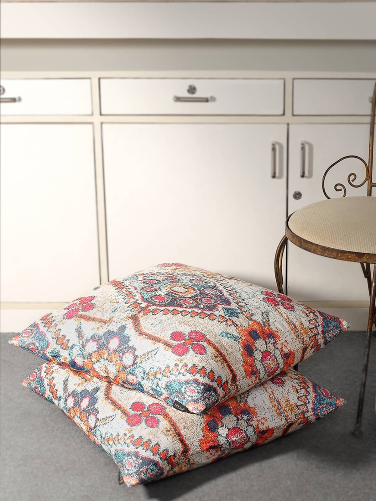     			Romee Set of 2 Polyester Ethnic Square Cushion Cover (60X60)cm - Multi