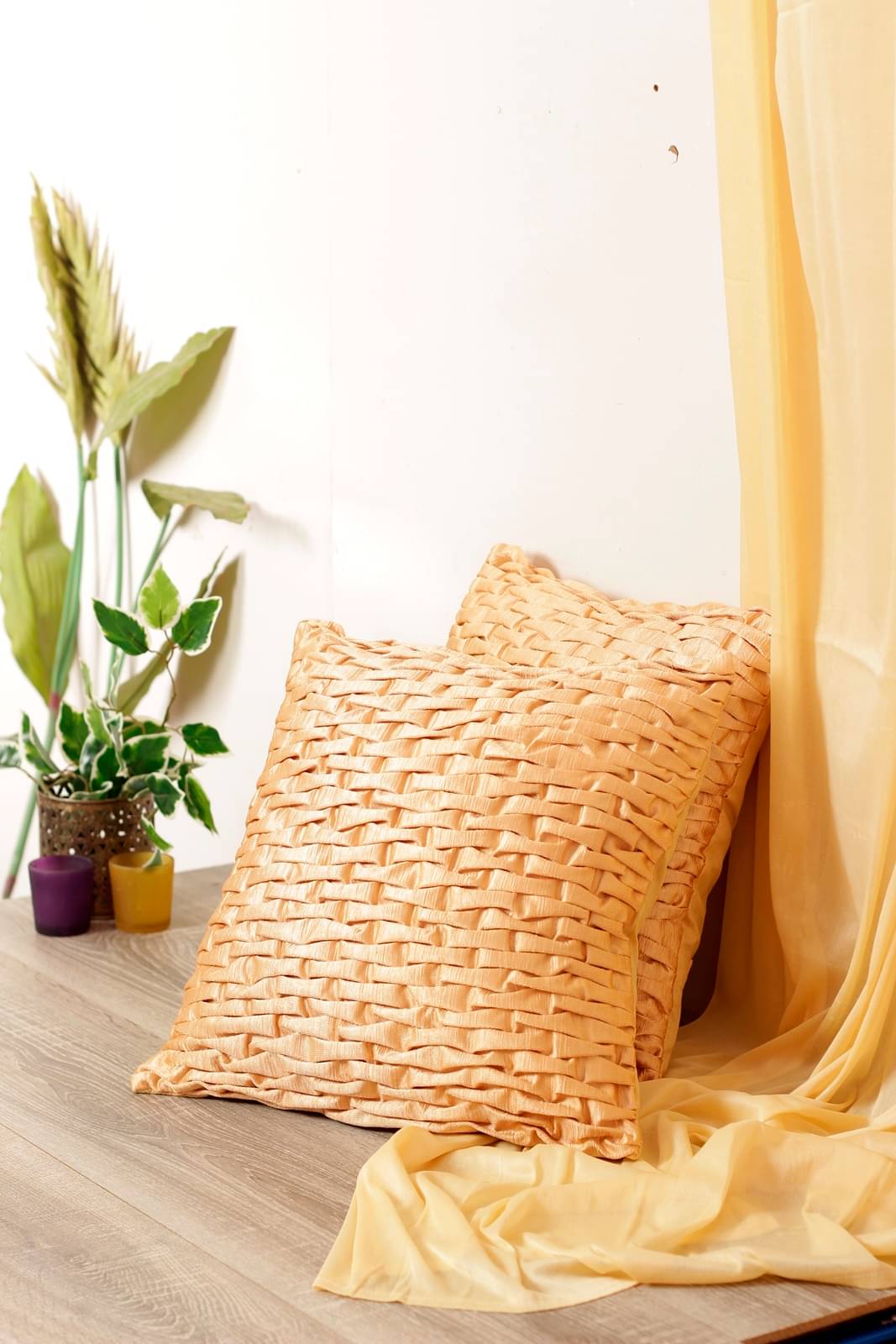     			Romee Set of 2 Polyester Geometric Square Cushion Cover (40X40)cm - Beige