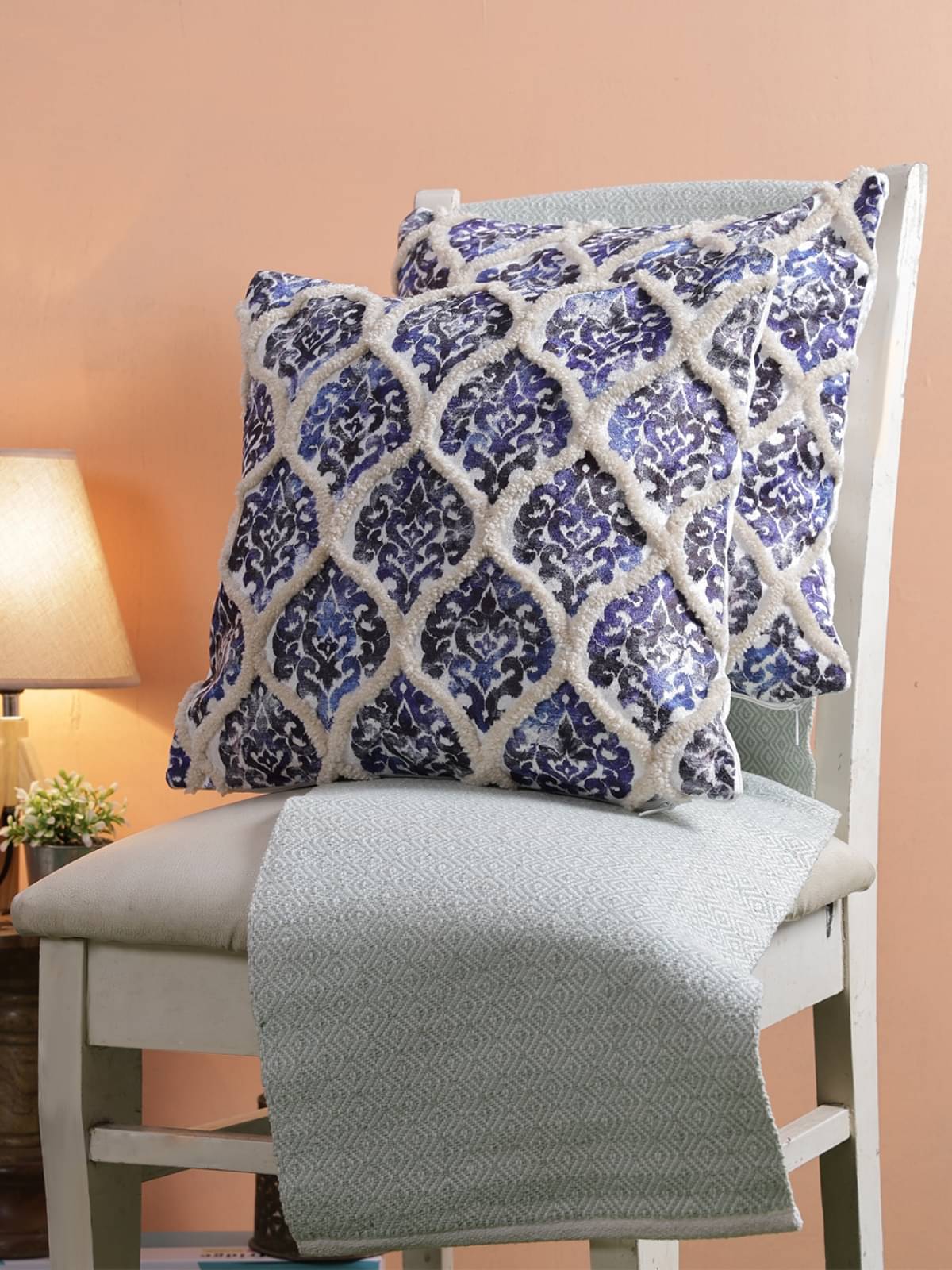     			Romee Set of 2 Polyester Ethnic Square Cushion Cover (40X40)cm - Blue