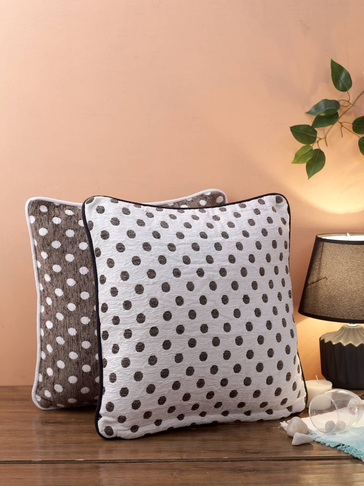     			Romee Set of 2 Polyester Polka Dots Square Cushion Cover (40X40)cm - White