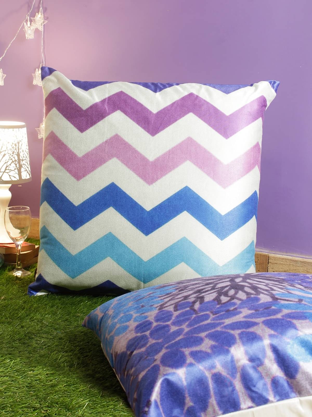     			Romee Set of 2 Velvet Geometric Square Cushion Cover (60X60)cm - Blue