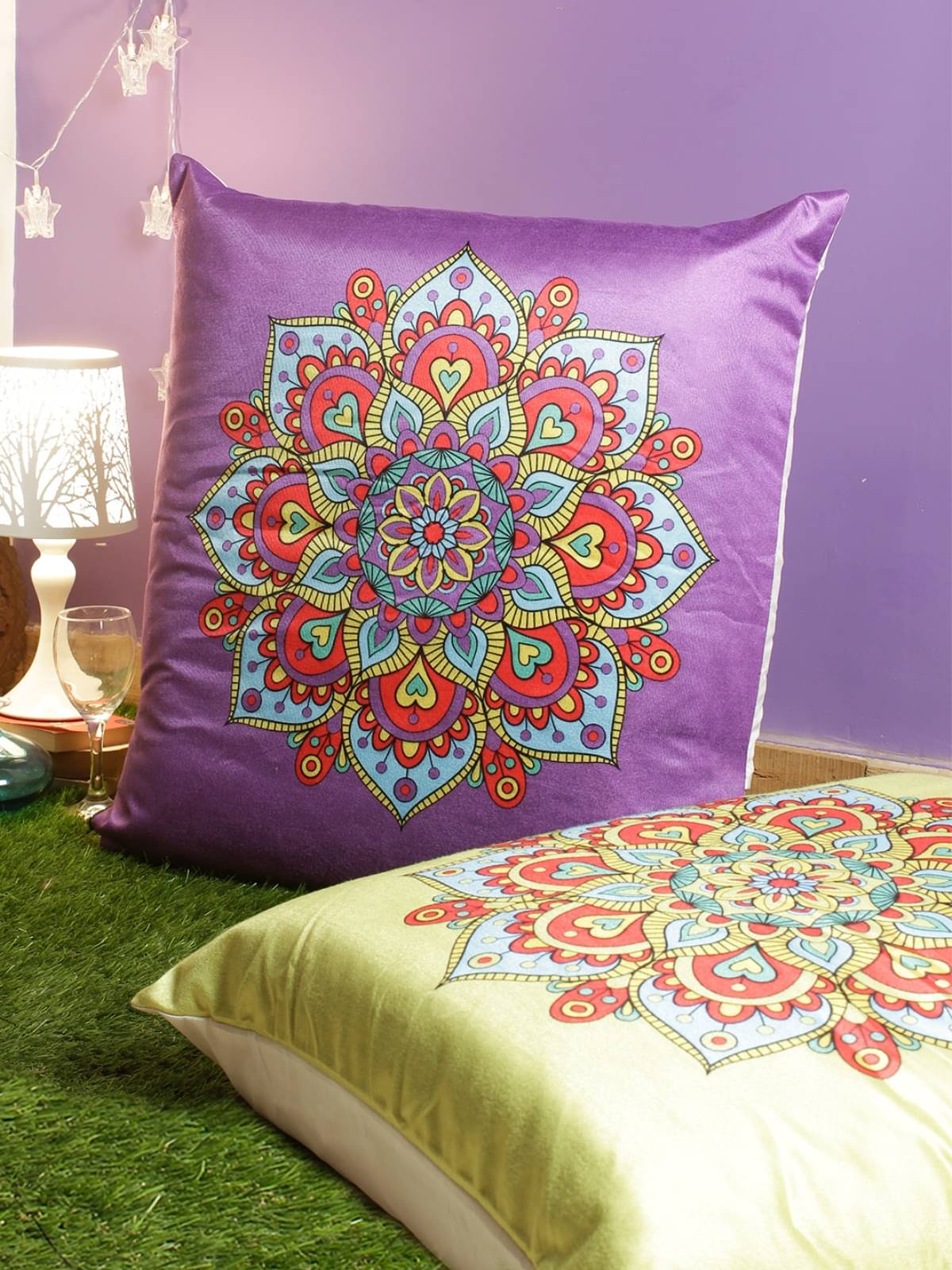     			Romee Set of 2 Velvet Floral Square Cushion Cover (60X60)cm - Purple
