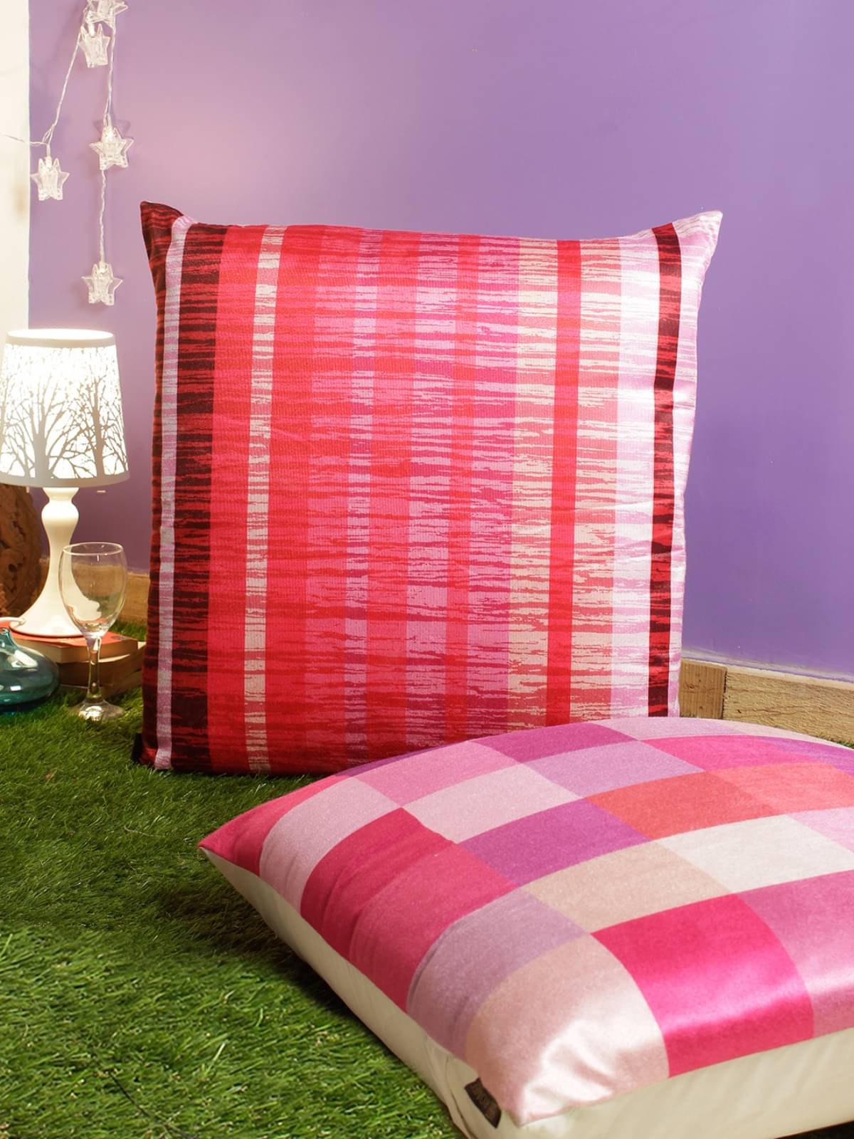     			Romee Set of 2 Velvet Small Checks Square Cushion Cover (60X60)cm - Pink