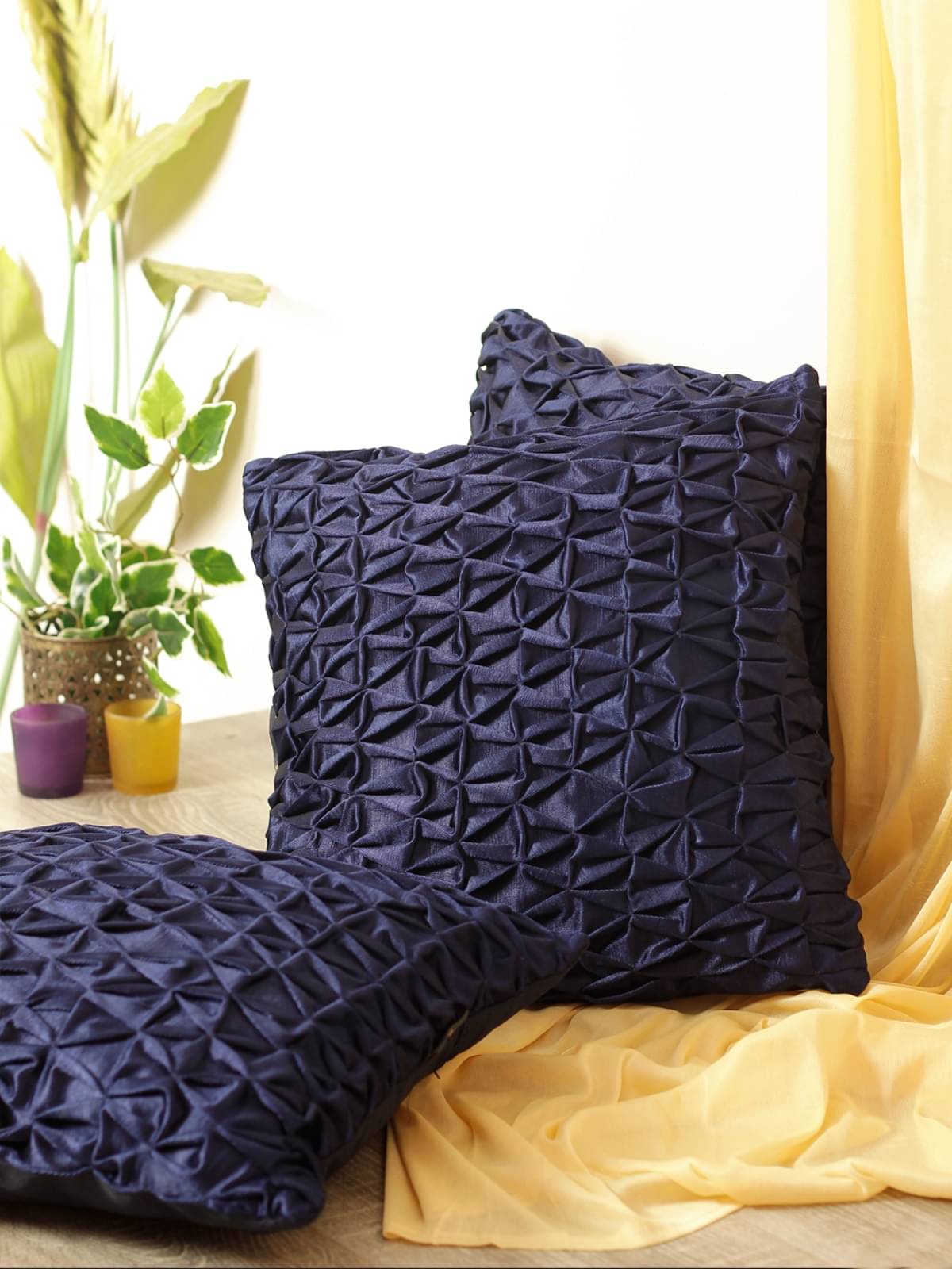     			Romee Set of 3 Polyester Geometric Square Cushion Cover (40X40)cm - Navy Blue