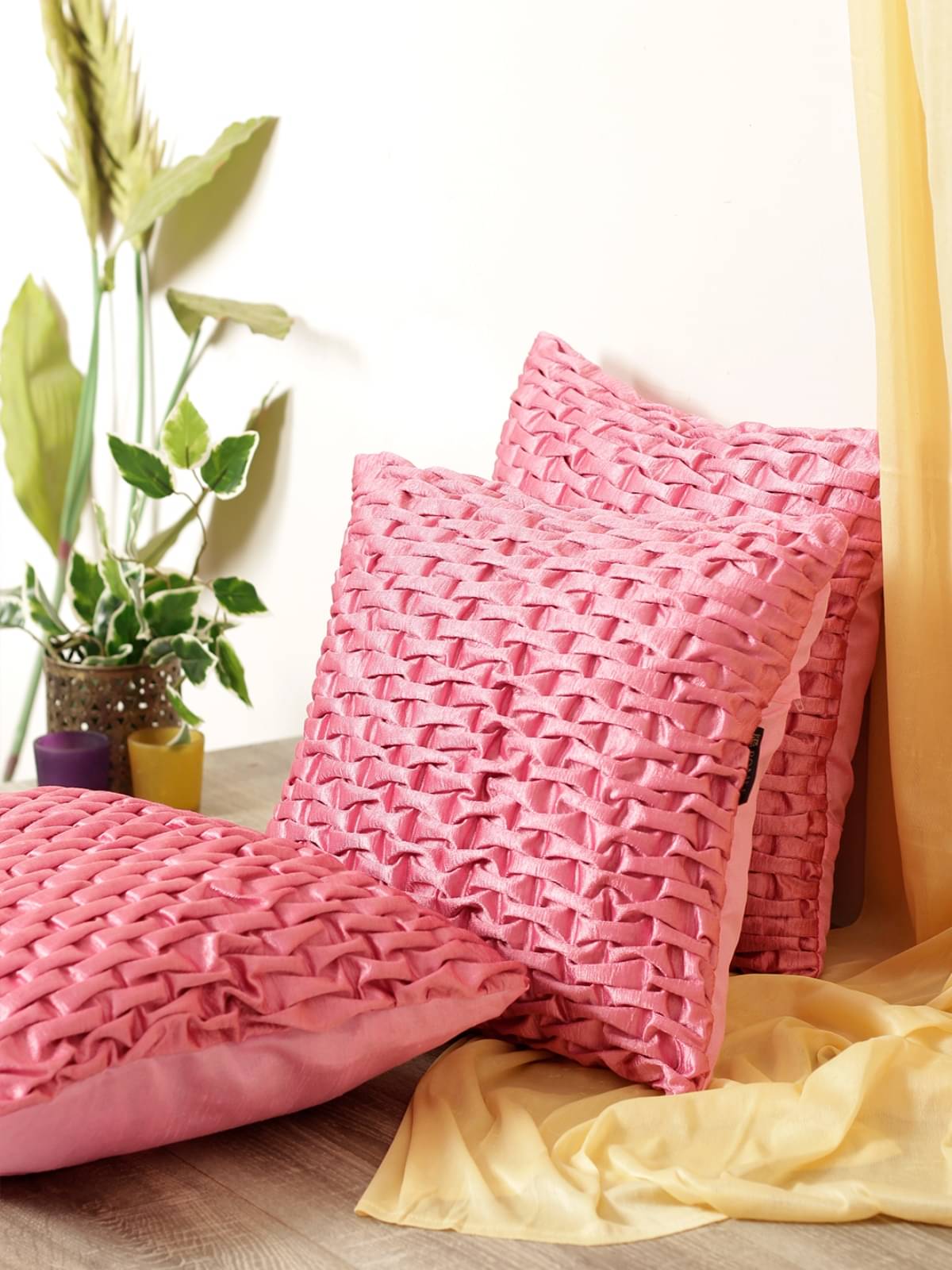     			Romee Set of 3 Polyester Geometric Square Cushion Cover (40X40)cm - Pink
