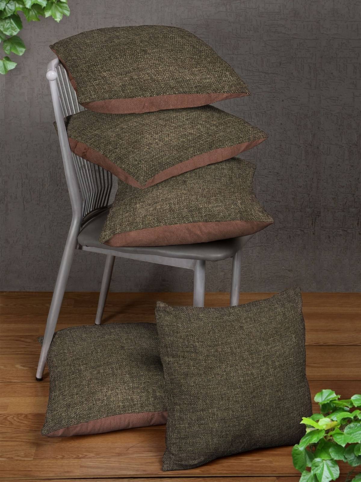     			Romee Set of 5 Jute Solid Square Cushion Cover (40X40)cm - Brown