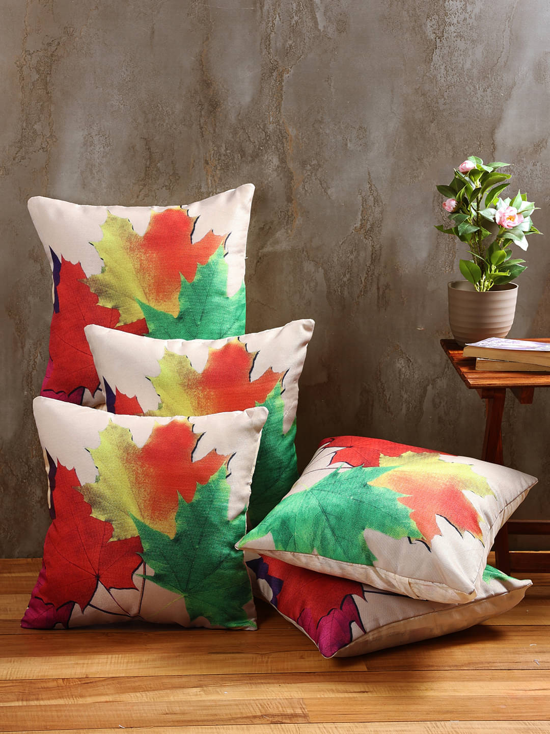     			Romee Set of 5 Jute Floral Square Cushion Cover (40X40)cm - Multi