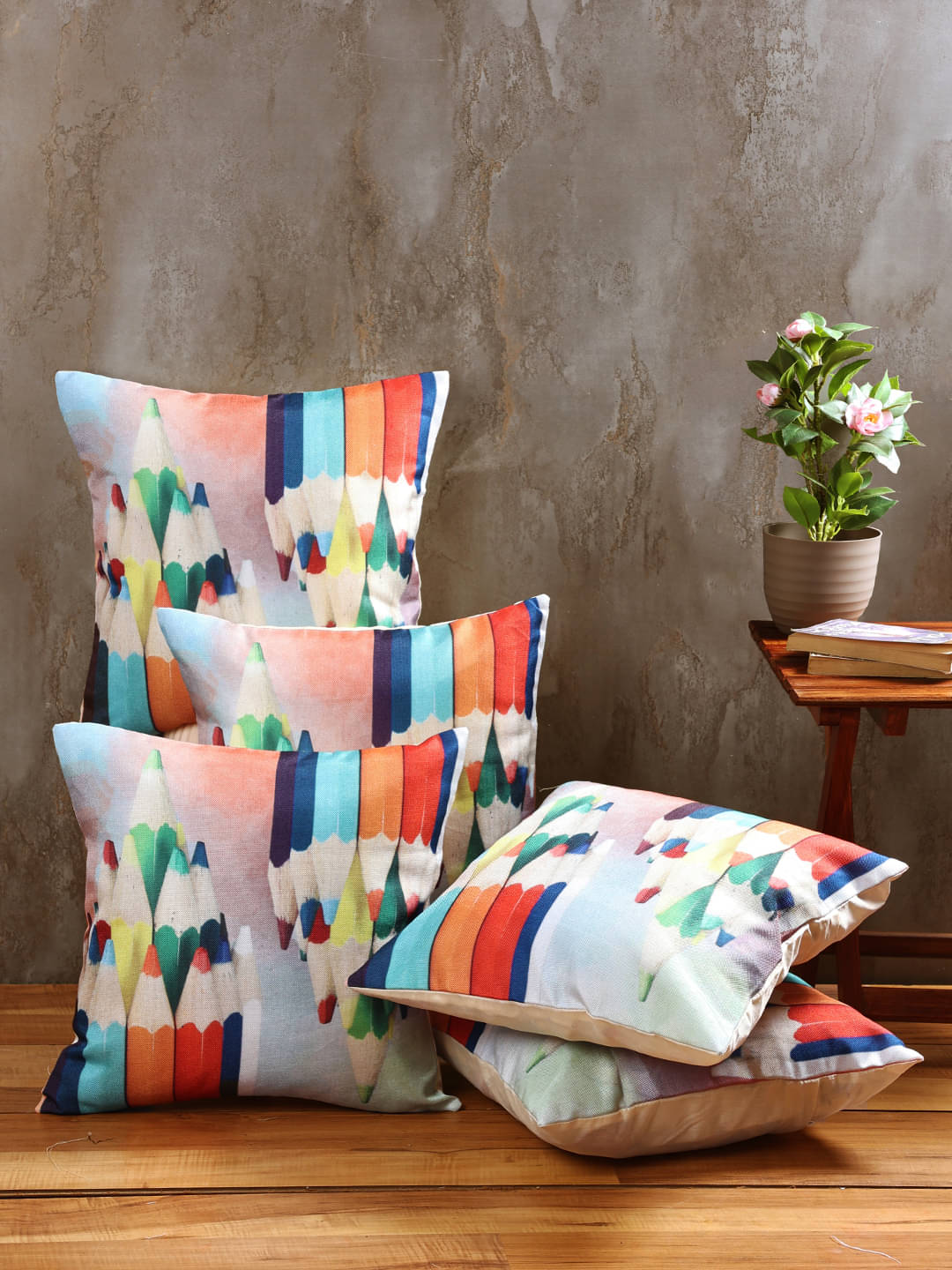     			Romee Set of 5 Jute Geometric Square Cushion Cover (40X40)cm - Multi