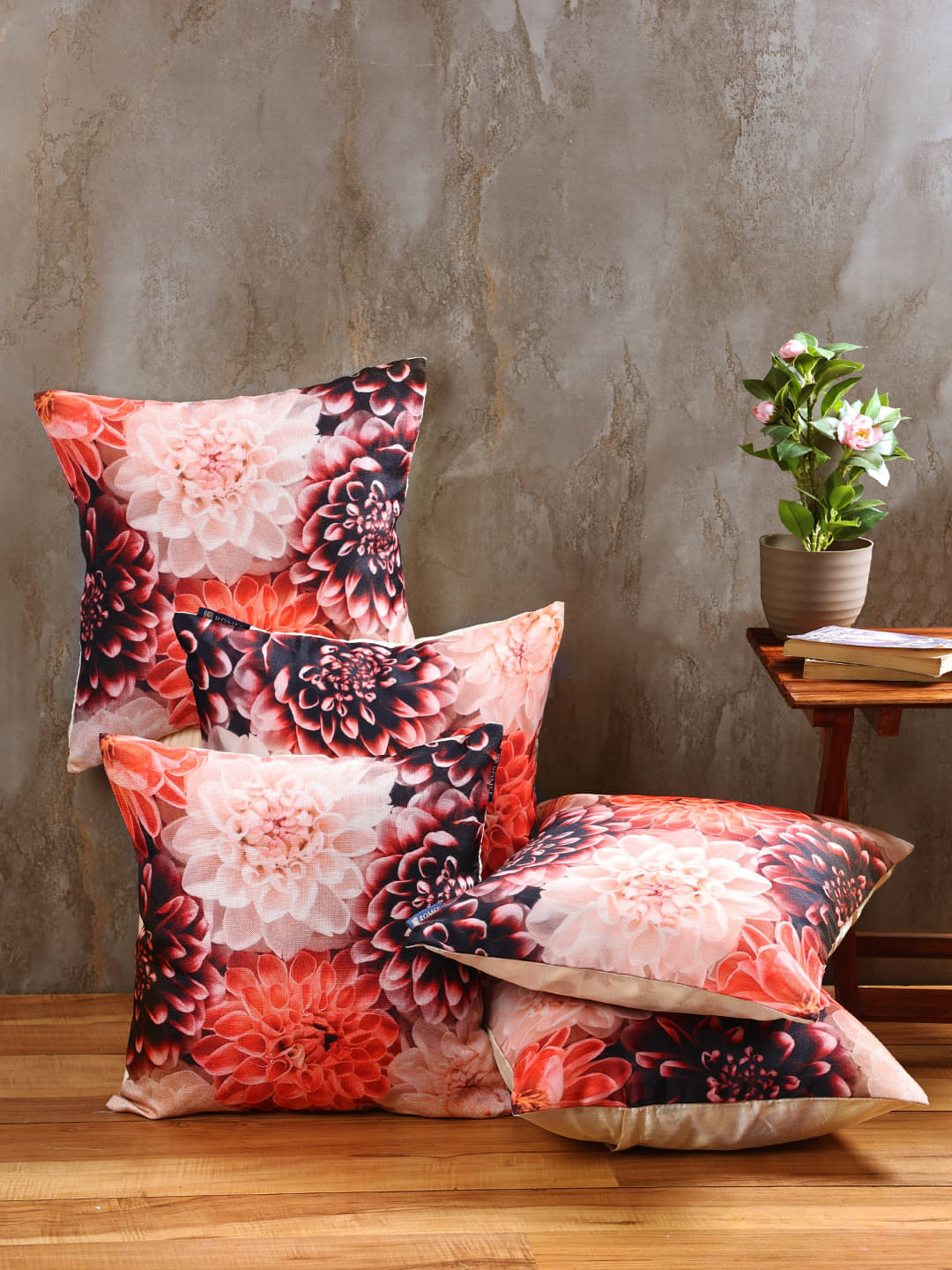     			Romee Set of 5 Jute Floral Square Cushion Cover (40X40)cm - Multi