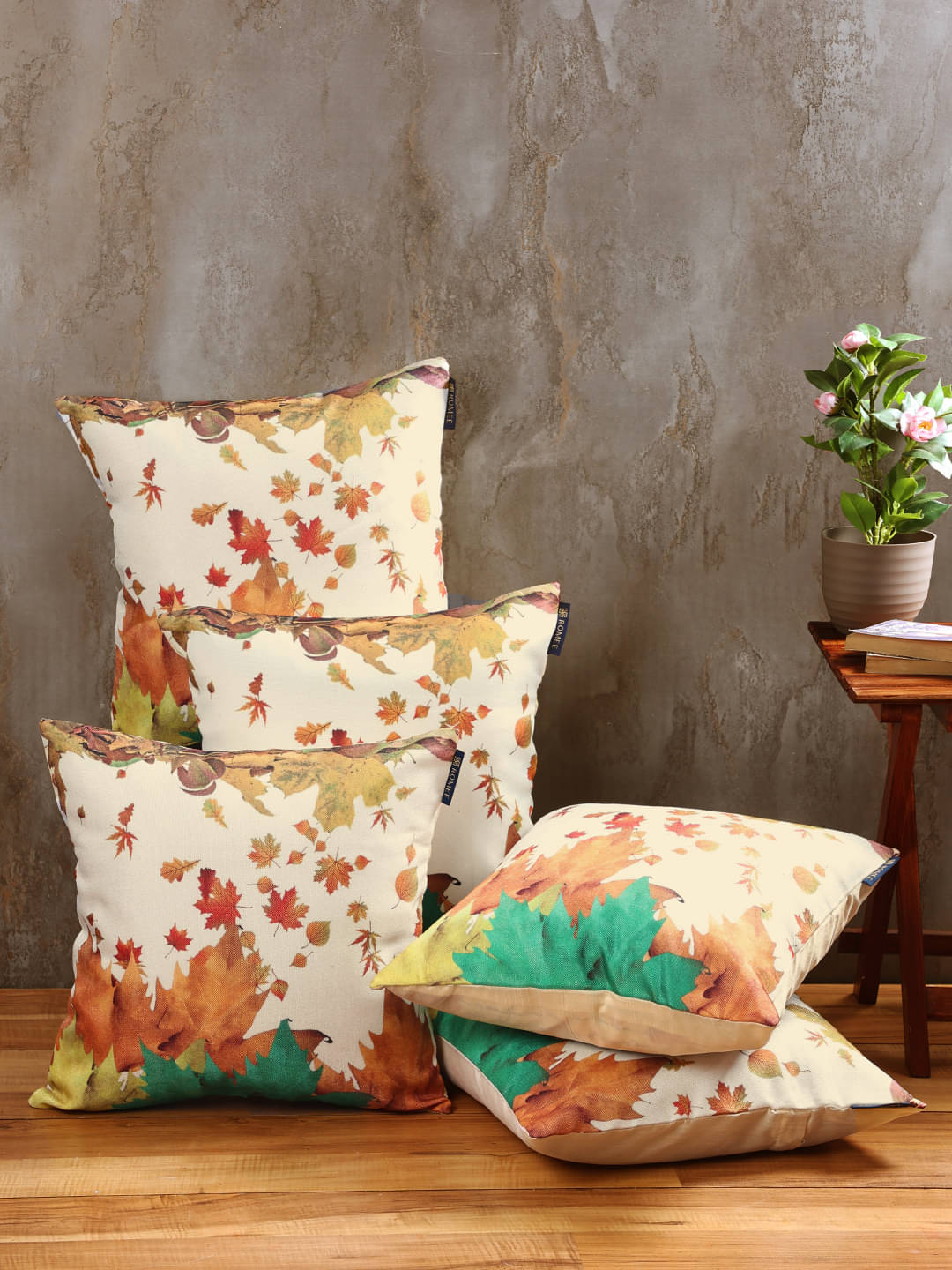    			Romee Set of 5 Jute Floral Square Cushion Cover (40X40)cm - Multi