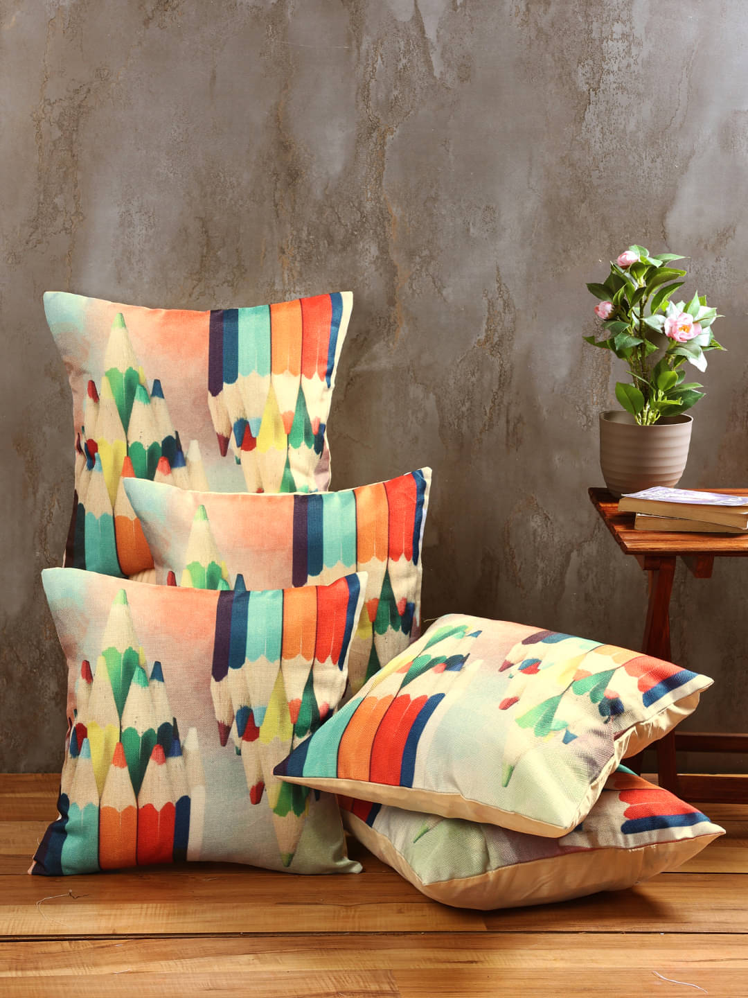     			Romee Set of 5 Jute Geometric Square Cushion Cover (40X40)cm - Multi