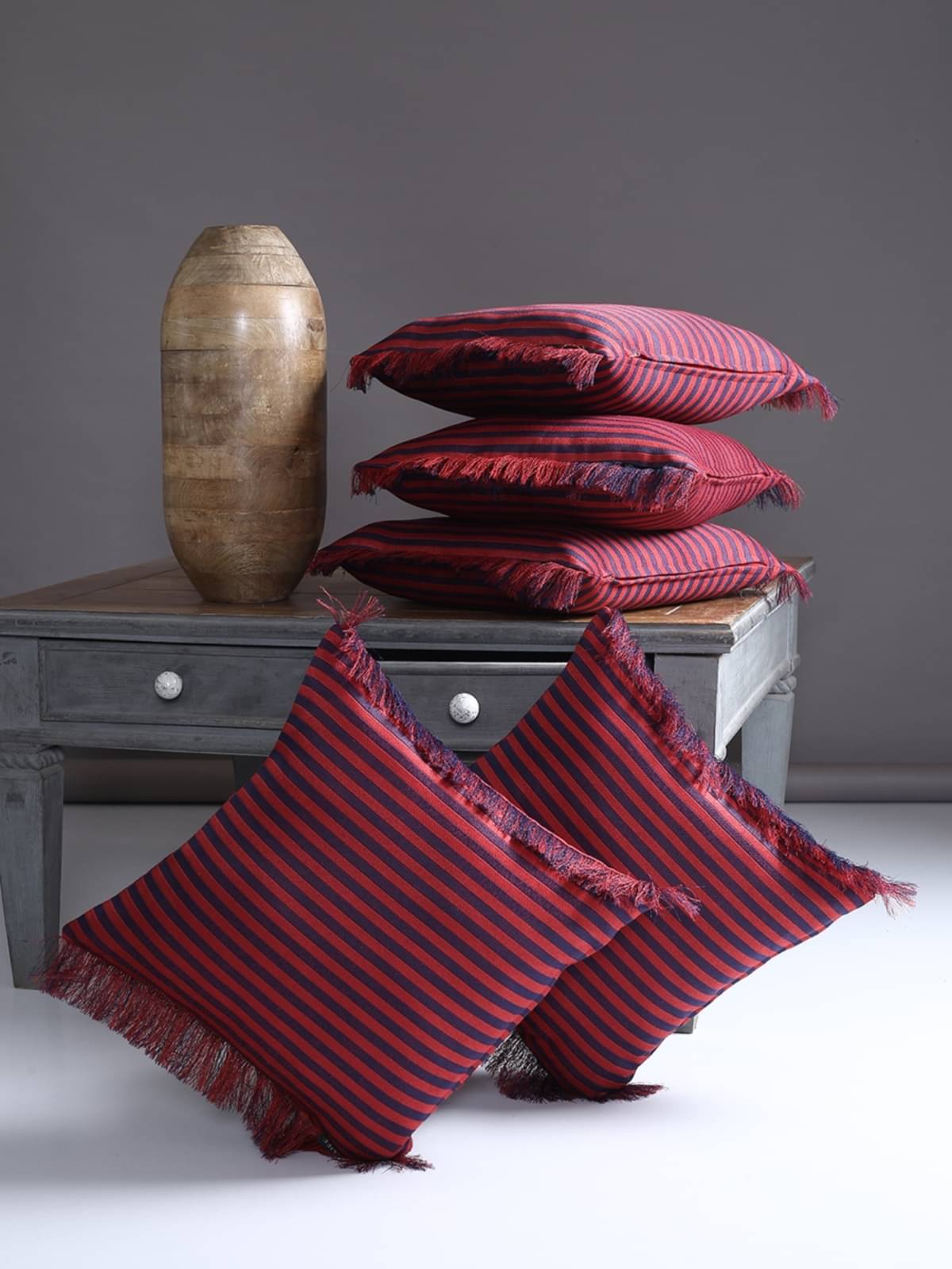     			Romee Set of 5 Polyester Geometric Square Cushion Cover (40X40)cm - Maroon