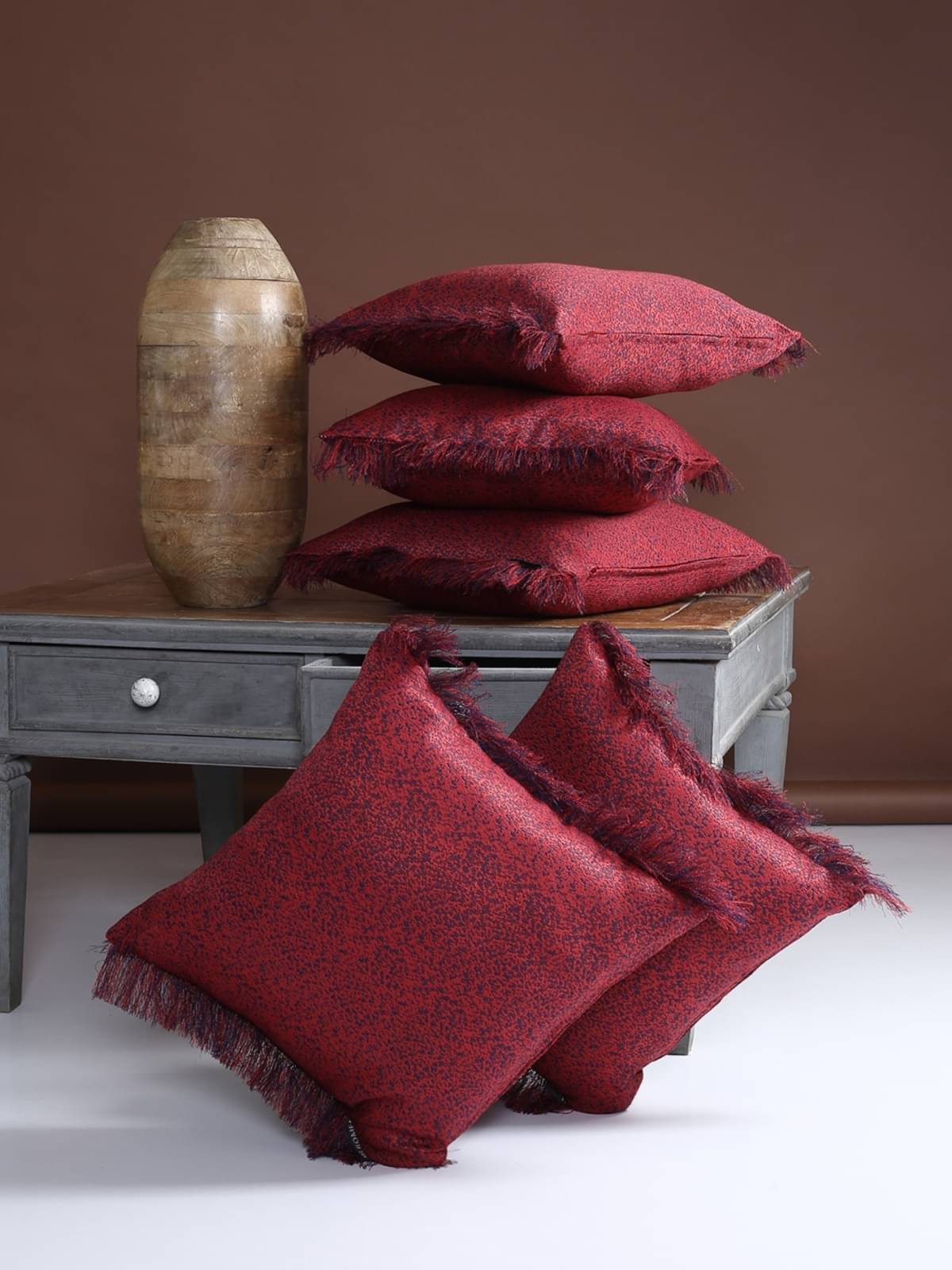     			Romee Set of 5 Polyester Geometric Square Cushion Cover (40X40)cm - Maroon