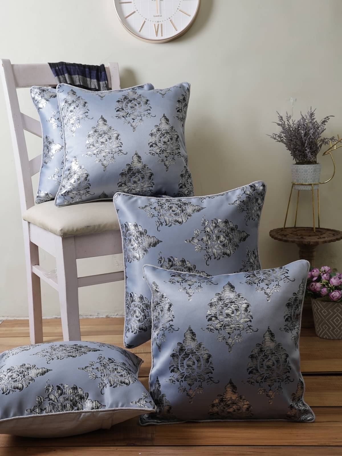     			Romee Set of 5 Polyester Ethnic Square Cushion Cover (40X40)cm - Gray