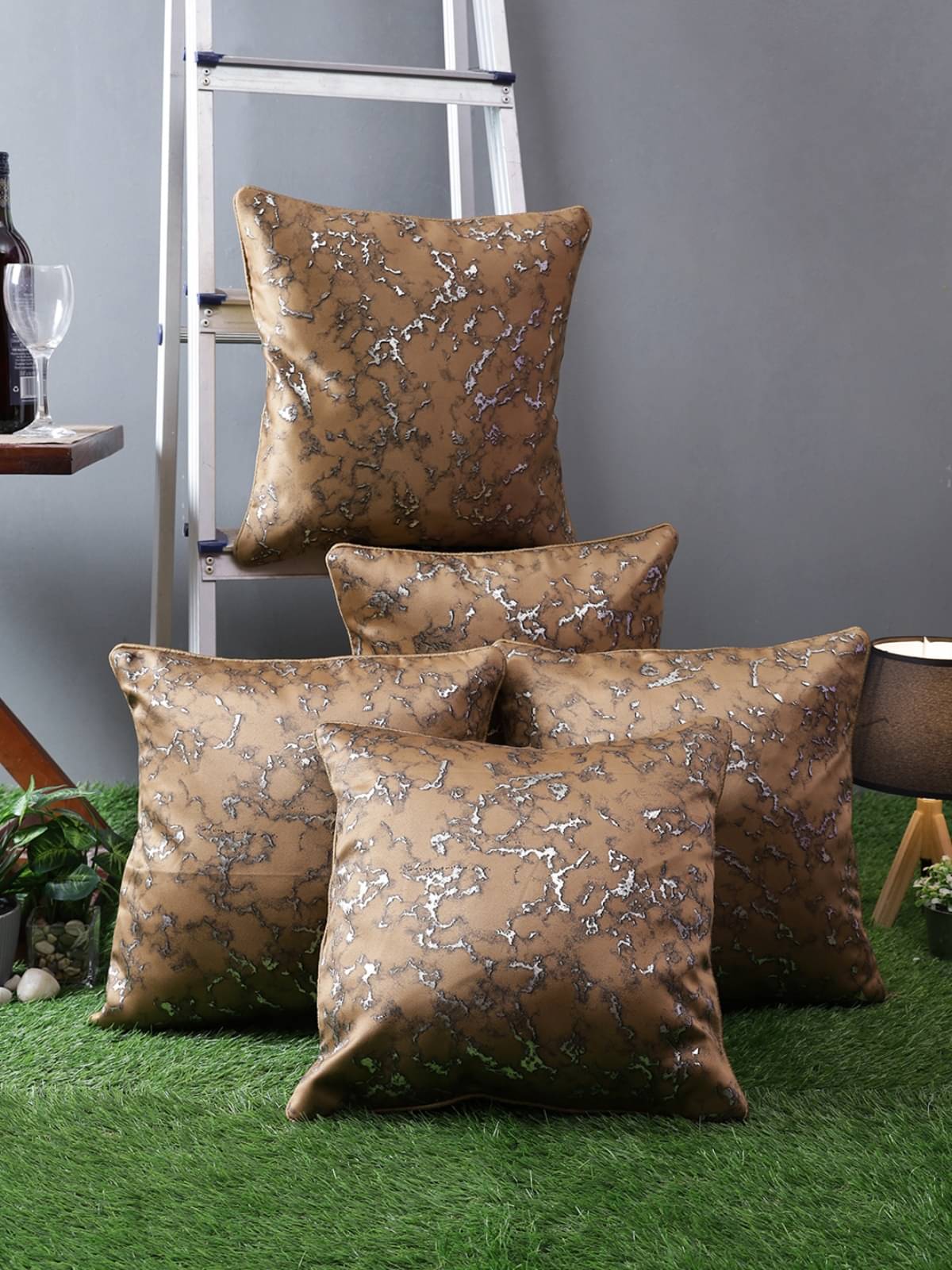    			Romee Set of 5 Polyester Textured Square Cushion Cover (40X40)cm - Brown